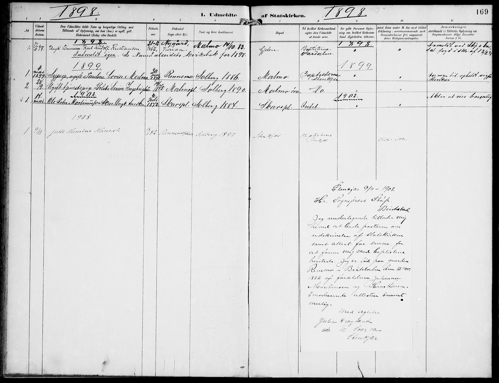 Ministerialprotokoller, klokkerbøker og fødselsregistre - Nord-Trøndelag, SAT/A-1458/745/L0430: Parish register (official) no. 745A02, 1895-1913, p. 169
