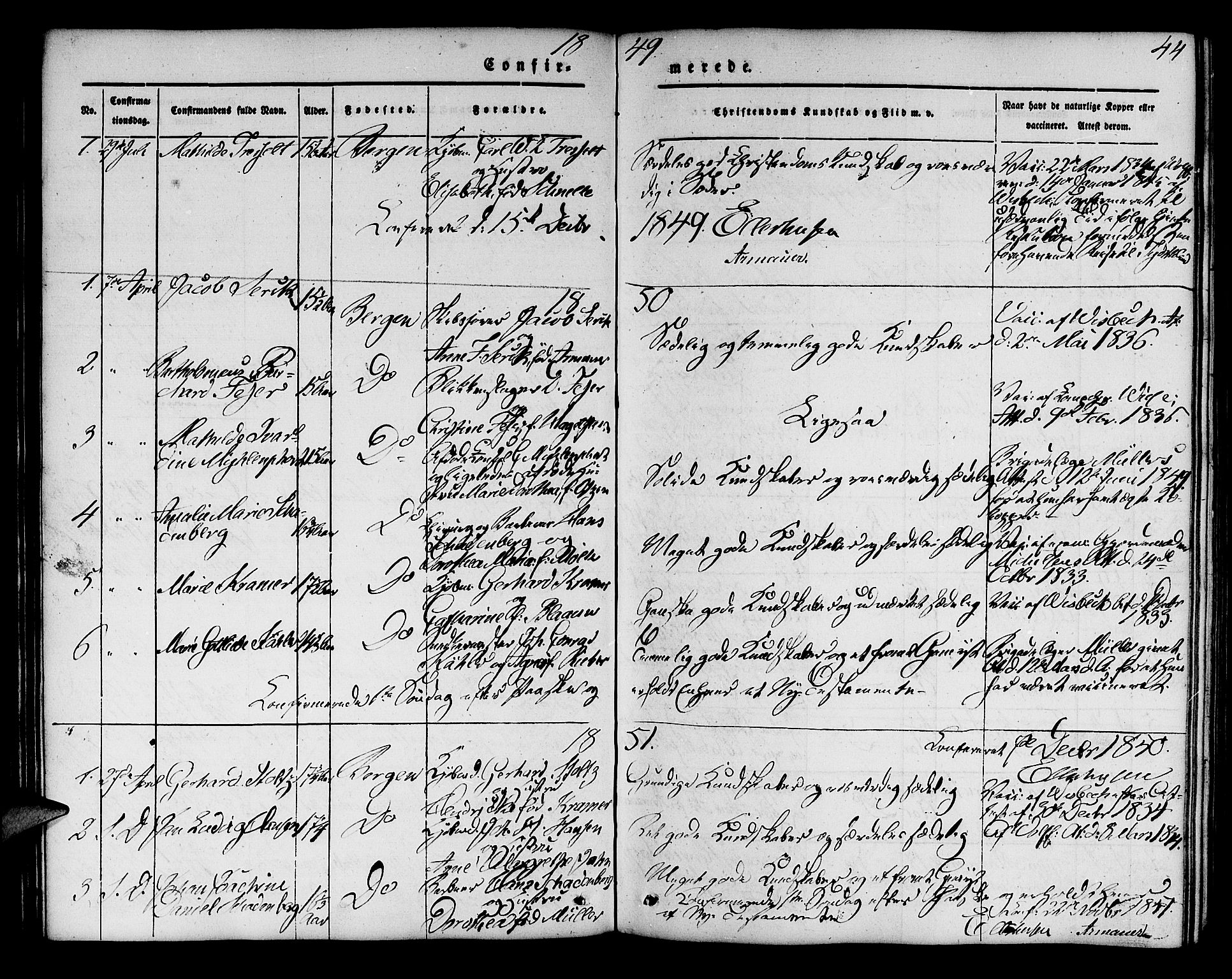 Mariakirken Sokneprestembete, SAB/A-76901/H/Hab/L0002: Parish register (copy) no. A 2, 1846-1862, p. 44