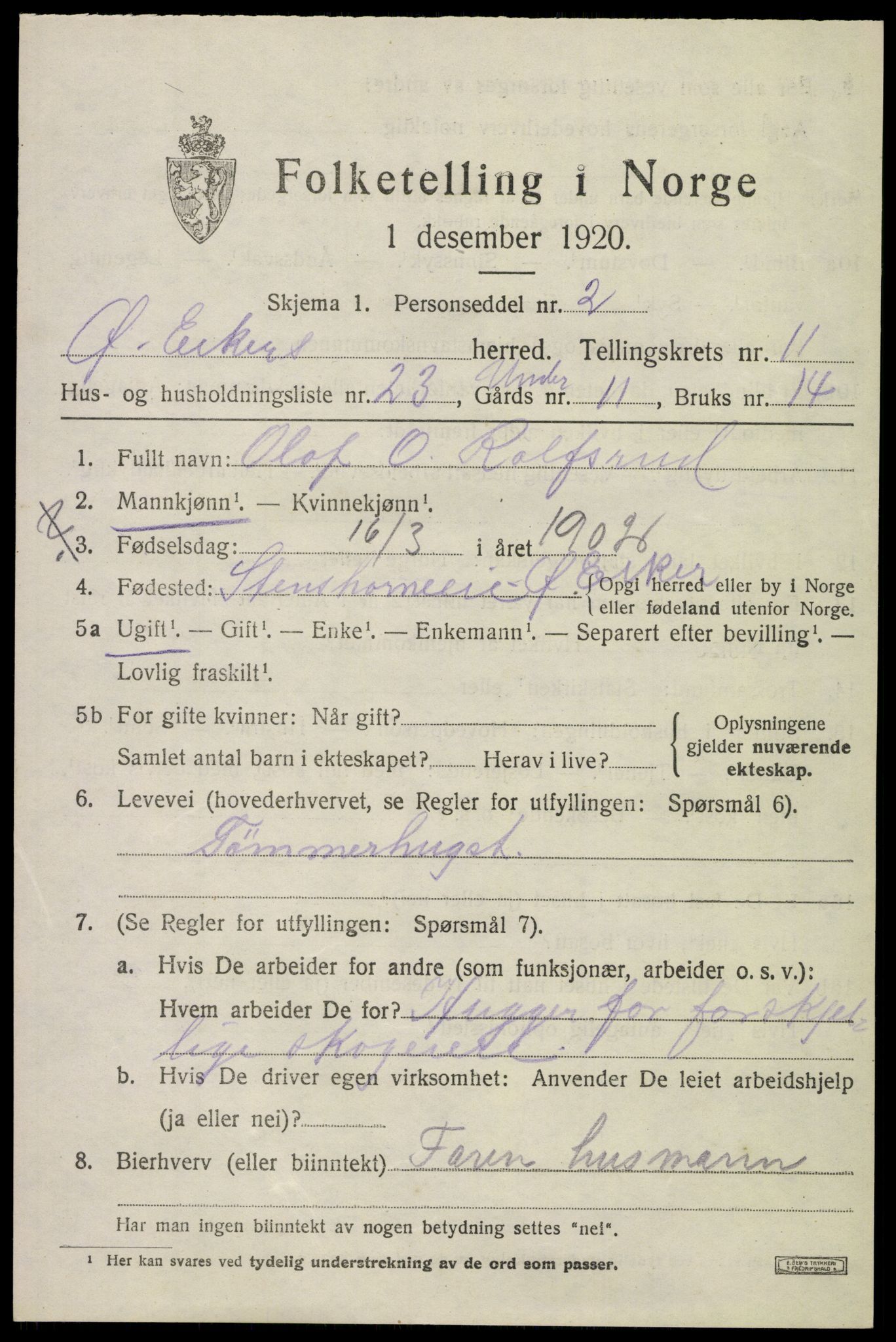 SAKO, 1920 census for Øvre Eiker, 1920, p. 17550