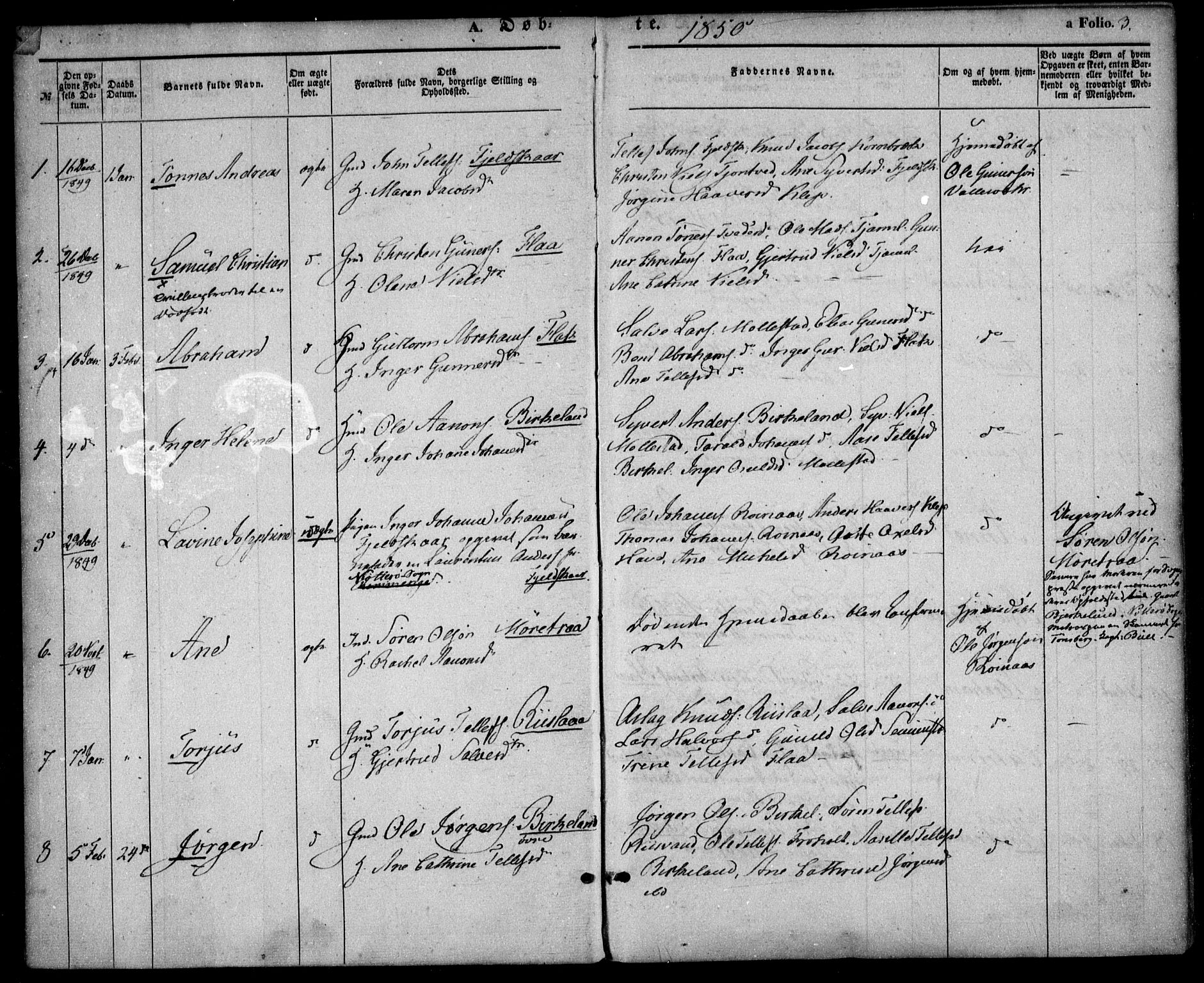 Birkenes sokneprestkontor, AV/SAK-1111-0004/F/Fa/L0003: Parish register (official) no. A 3, 1850-1866, p. 3