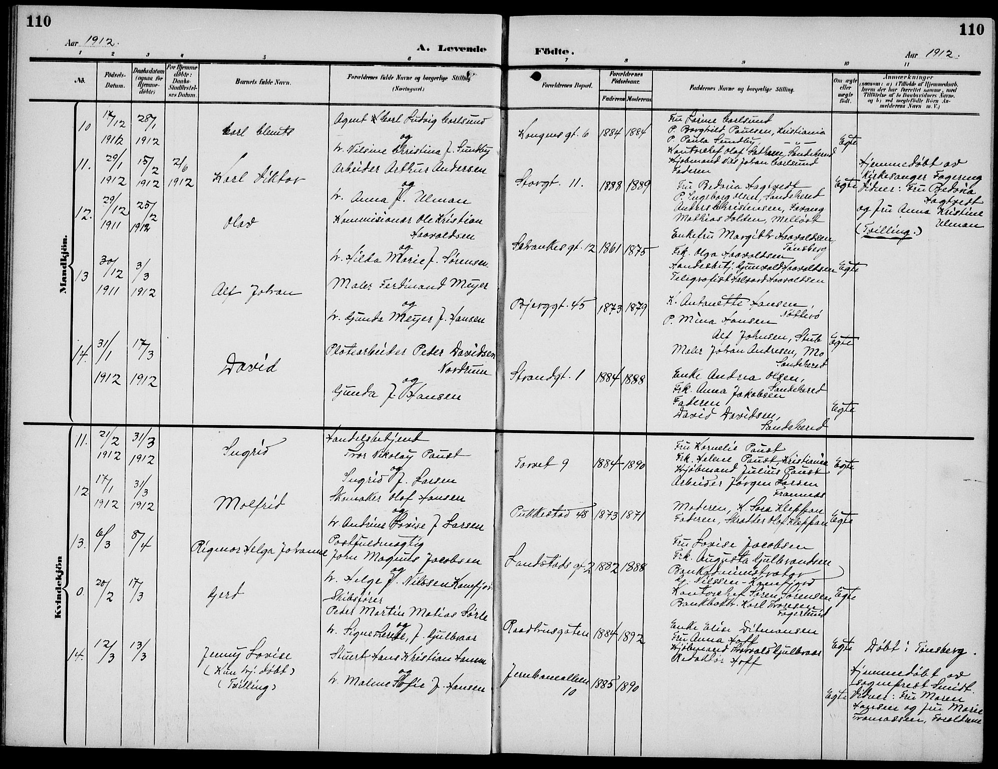 Sandefjord kirkebøker, AV/SAKO-A-315/G/Ga/L0003: Parish register (copy) no. 3, 1903-1920, p. 110