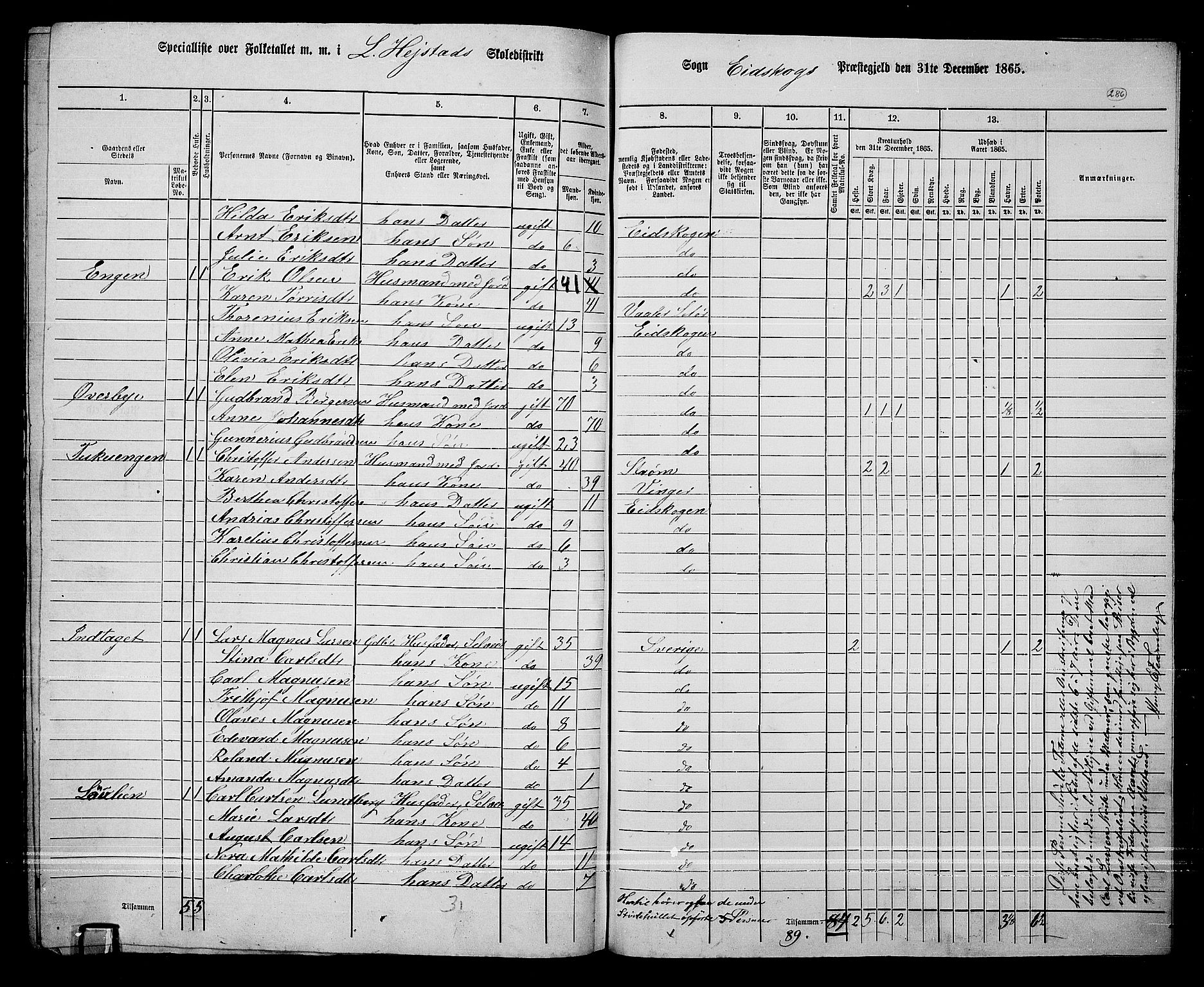 RA, 1865 census for Eidskog, 1865, p. 262
