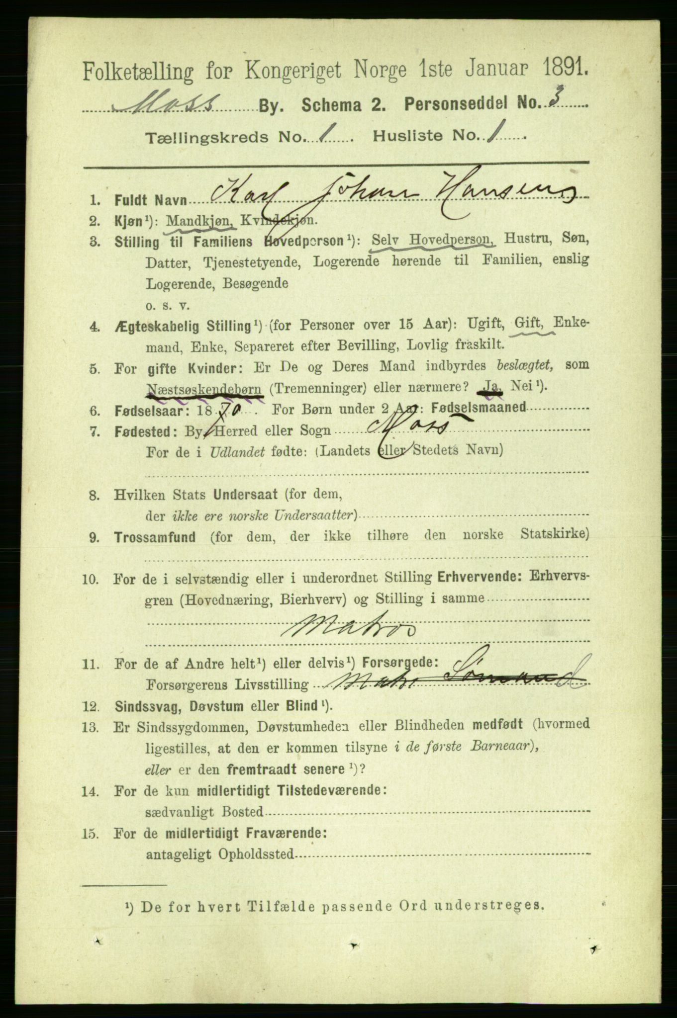 RA, 1891 census for 0104 Moss, 1891, p. 1399