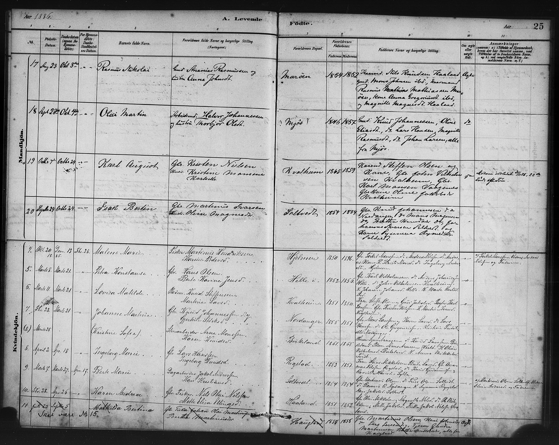 Manger sokneprestembete, SAB/A-76801/H/Haa: Parish register (official) no. C 1, 1881-1890, p. 25