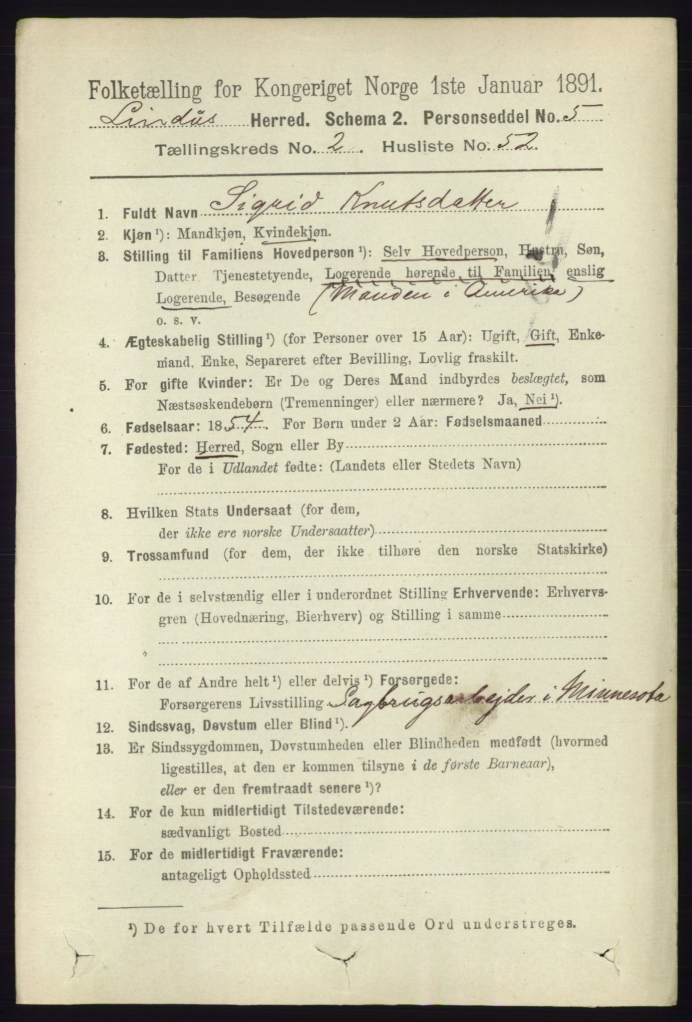 RA, 1891 census for 1263 Lindås, 1891, p. 752