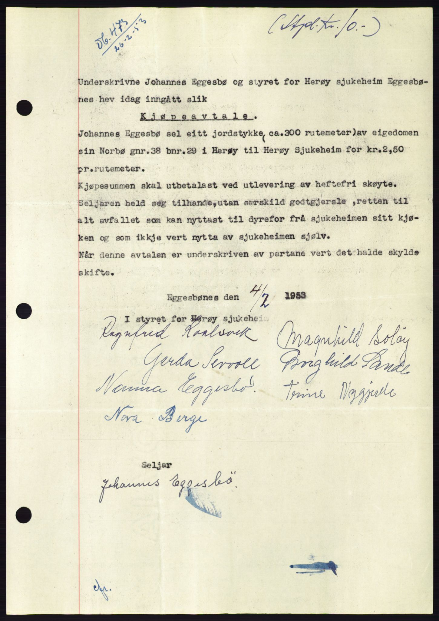 Søre Sunnmøre sorenskriveri, AV/SAT-A-4122/1/2/2C/L0094: Mortgage book no. 20A, 1953-1953, Diary no: : 473/1953