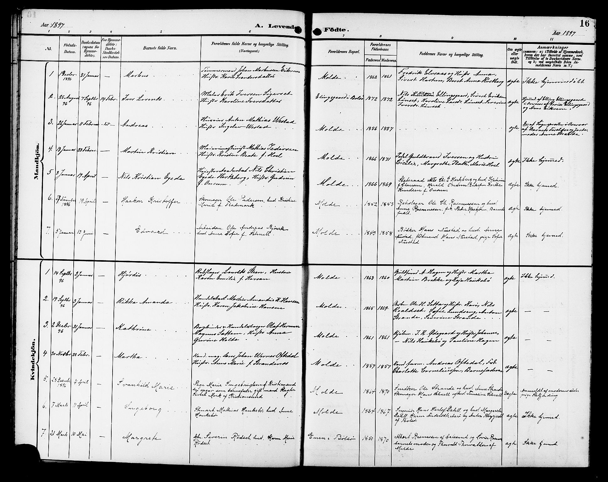 Ministerialprotokoller, klokkerbøker og fødselsregistre - Møre og Romsdal, SAT/A-1454/558/L0702: Parish register (copy) no. 558C03, 1894-1915, p. 16