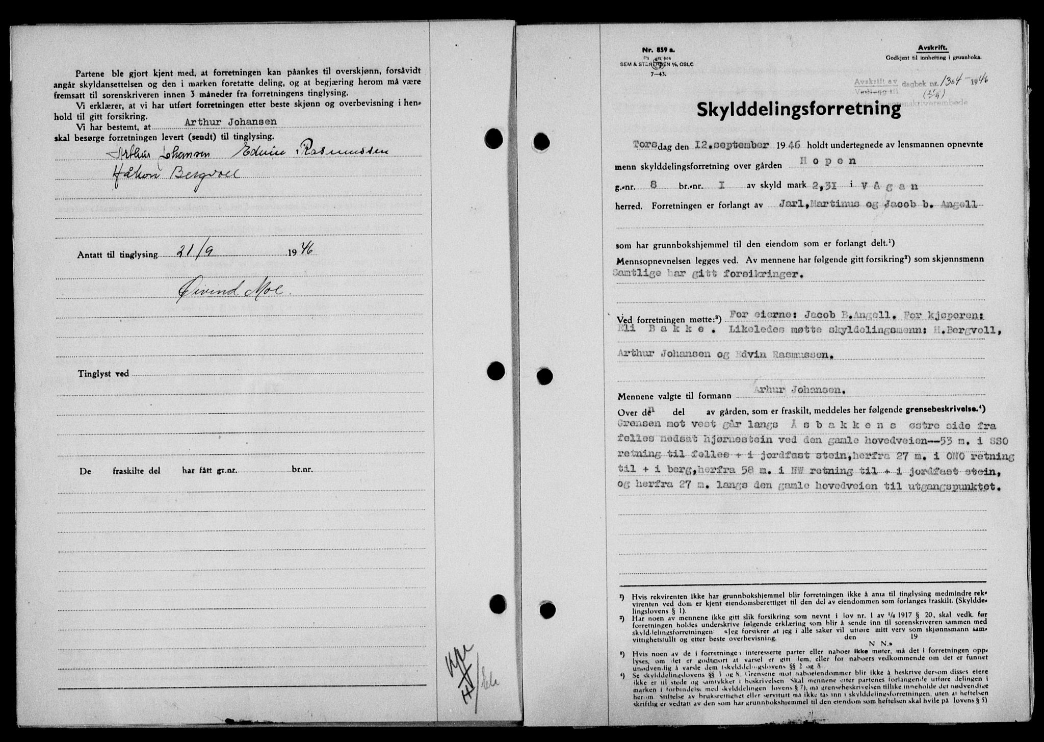 Lofoten sorenskriveri, SAT/A-0017/1/2/2C/L0014a: Mortgage book no. 14a, 1946-1946, Diary no: : 1304/1946