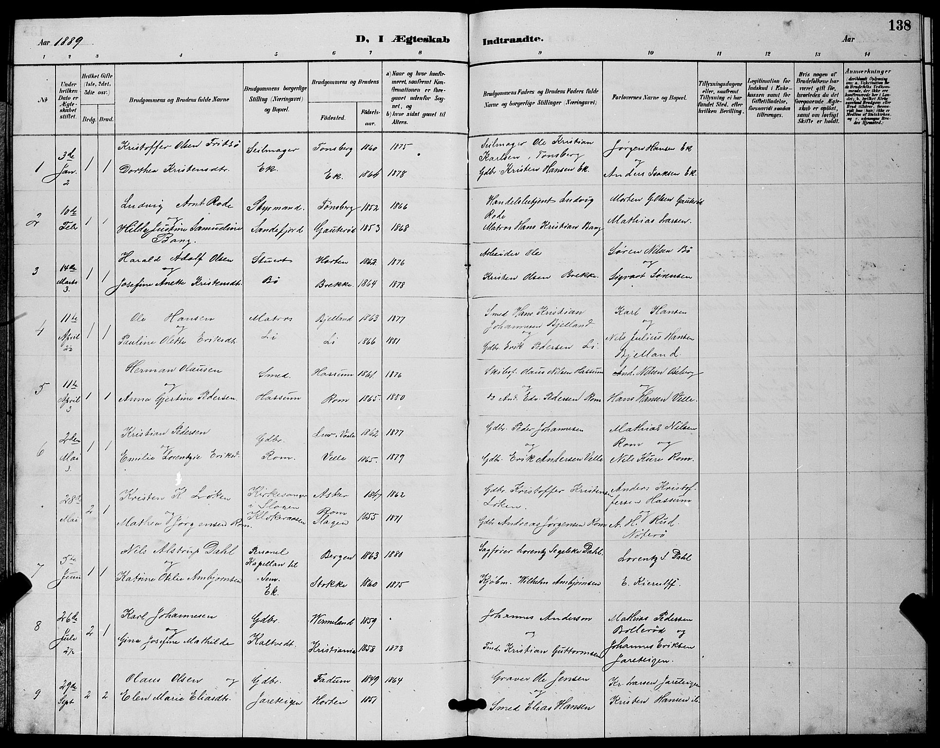 Sem kirkebøker, SAKO/A-5/G/Gb/L0002: Parish register (copy) no. II 2, 1886-1899, p. 138