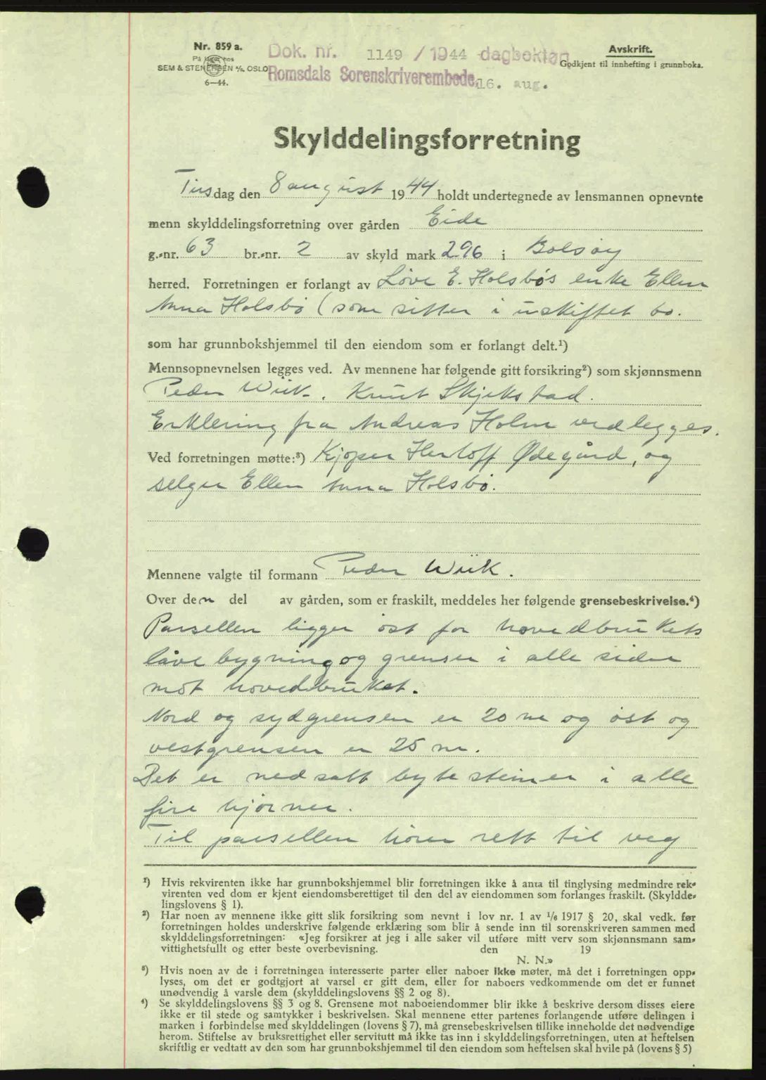 Romsdal sorenskriveri, SAT/A-4149/1/2/2C: Mortgage book no. A16, 1944-1944, Diary no: : 1149/1944