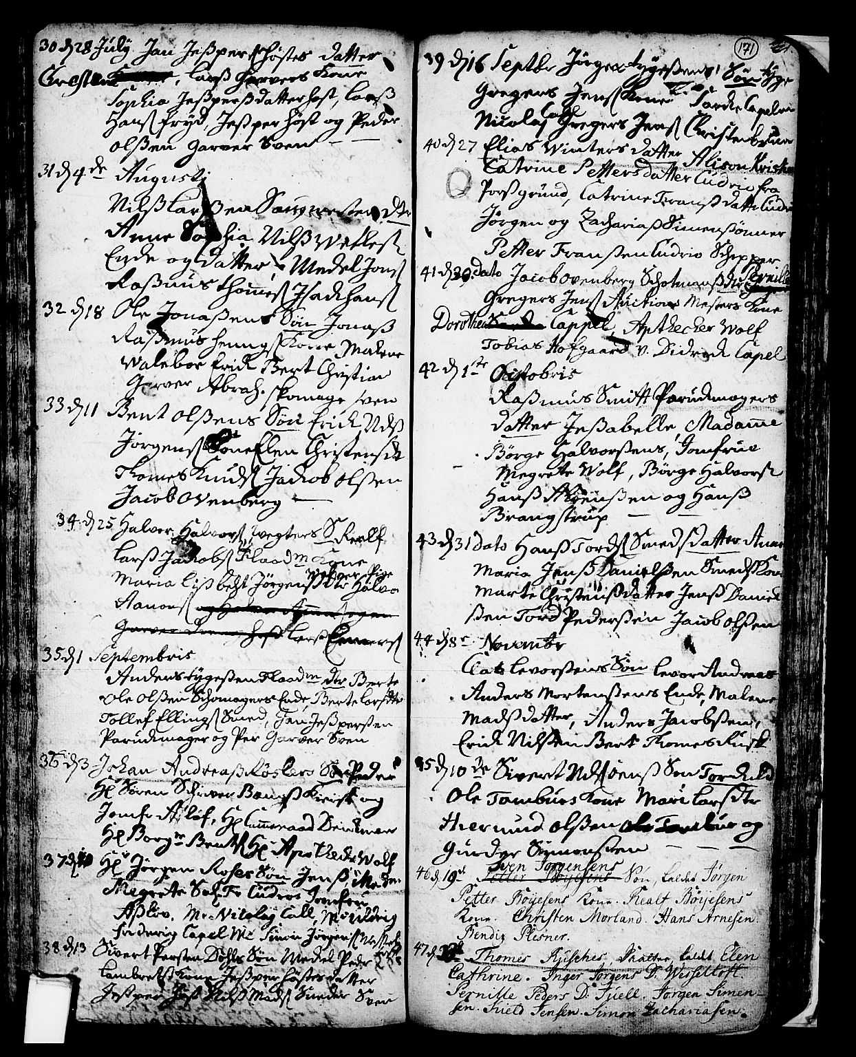 Skien kirkebøker, SAKO/A-302/F/Fa/L0002: Parish register (official) no. 2, 1716-1757, p. 171