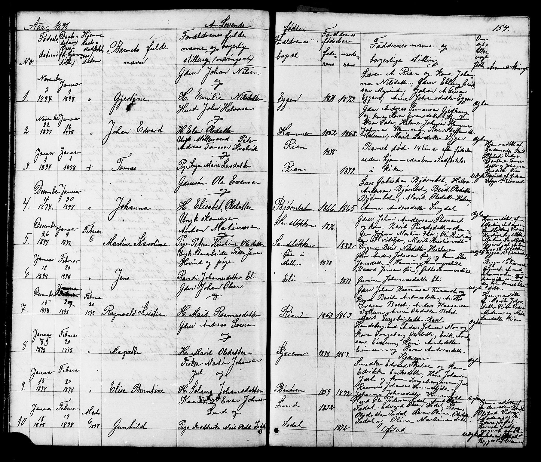 Ministerialprotokoller, klokkerbøker og fødselsregistre - Sør-Trøndelag, SAT/A-1456/665/L0777: Parish register (copy) no. 665C02, 1867-1915, p. 154
