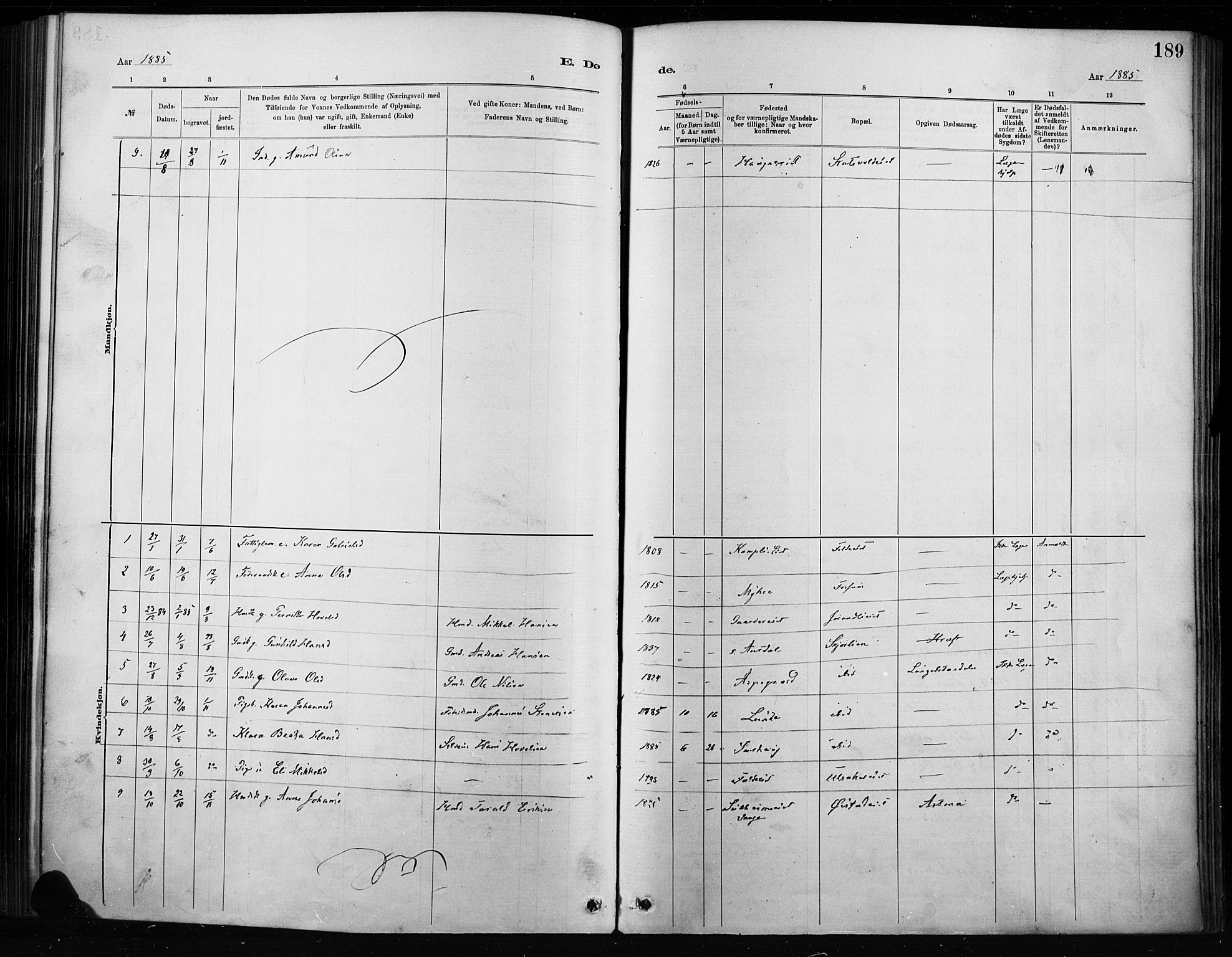 Nordre Land prestekontor, SAH/PREST-124/H/Ha/Haa/L0004: Parish register (official) no. 4, 1882-1896, p. 189