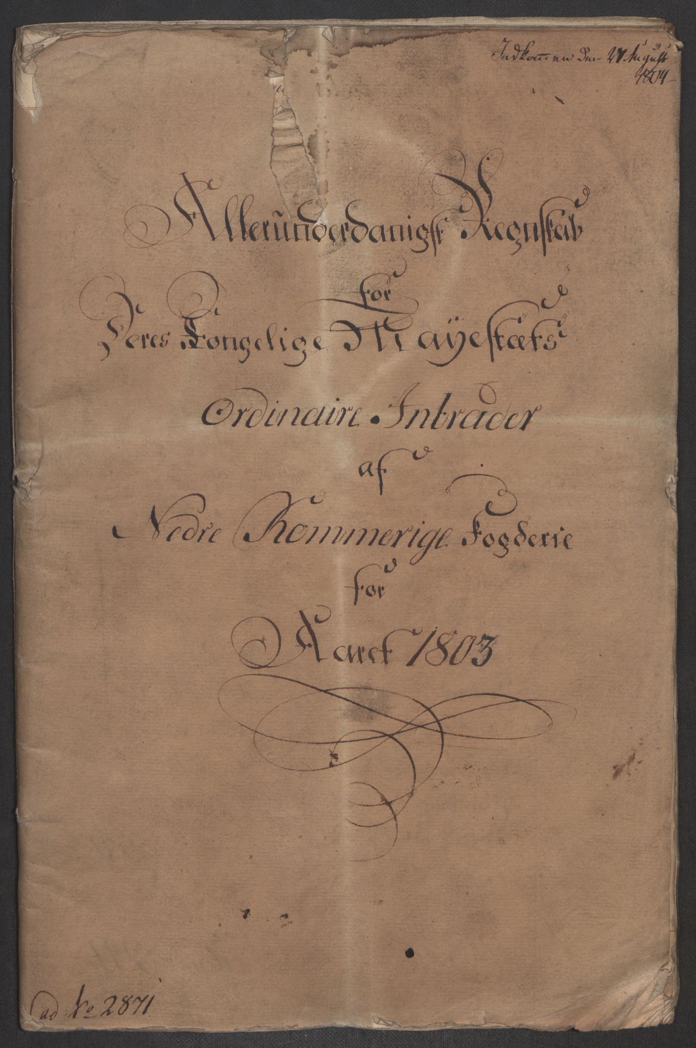 Rentekammeret inntil 1814, Reviderte regnskaper, Fogderegnskap, AV/RA-EA-4092/R11/L0679: Fogderegnskap Nedre Romerike, 1803, p. 3