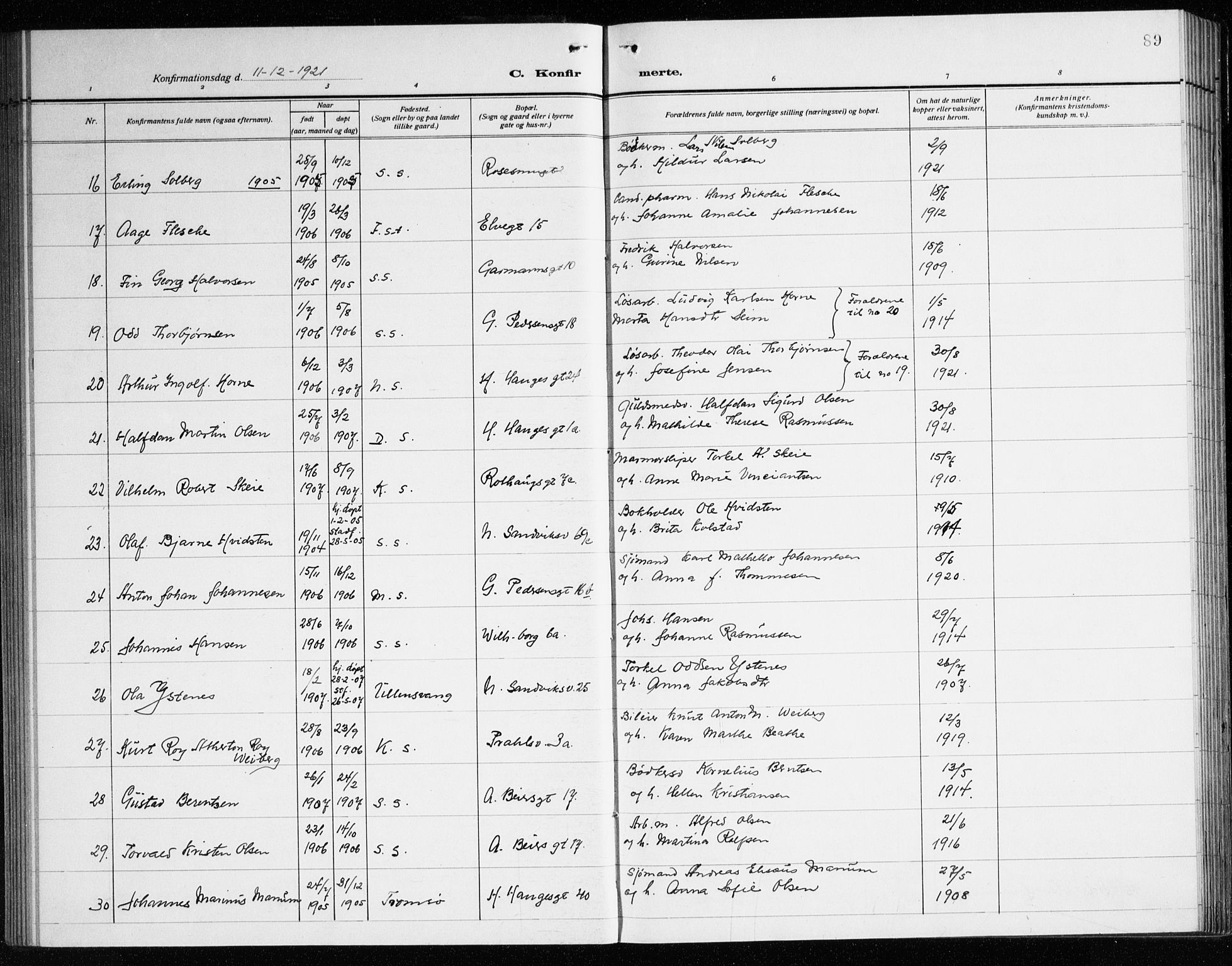 Sandviken Sokneprestembete, SAB/A-77601/H/Ha/L0012: Parish register (official) no. C 3, 1918-1926, p. 89