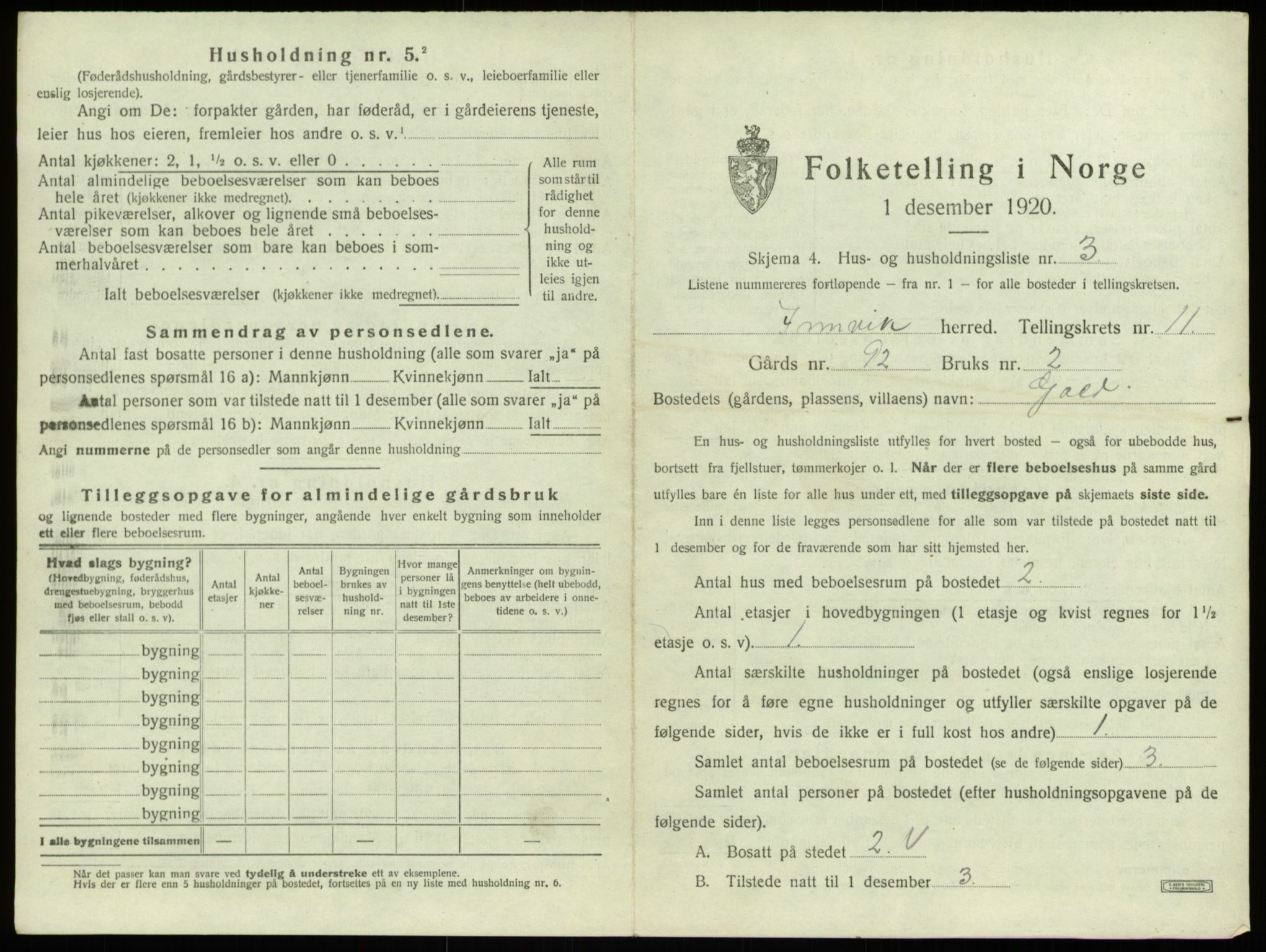 SAB, 1920 census for Innvik, 1920, p. 645