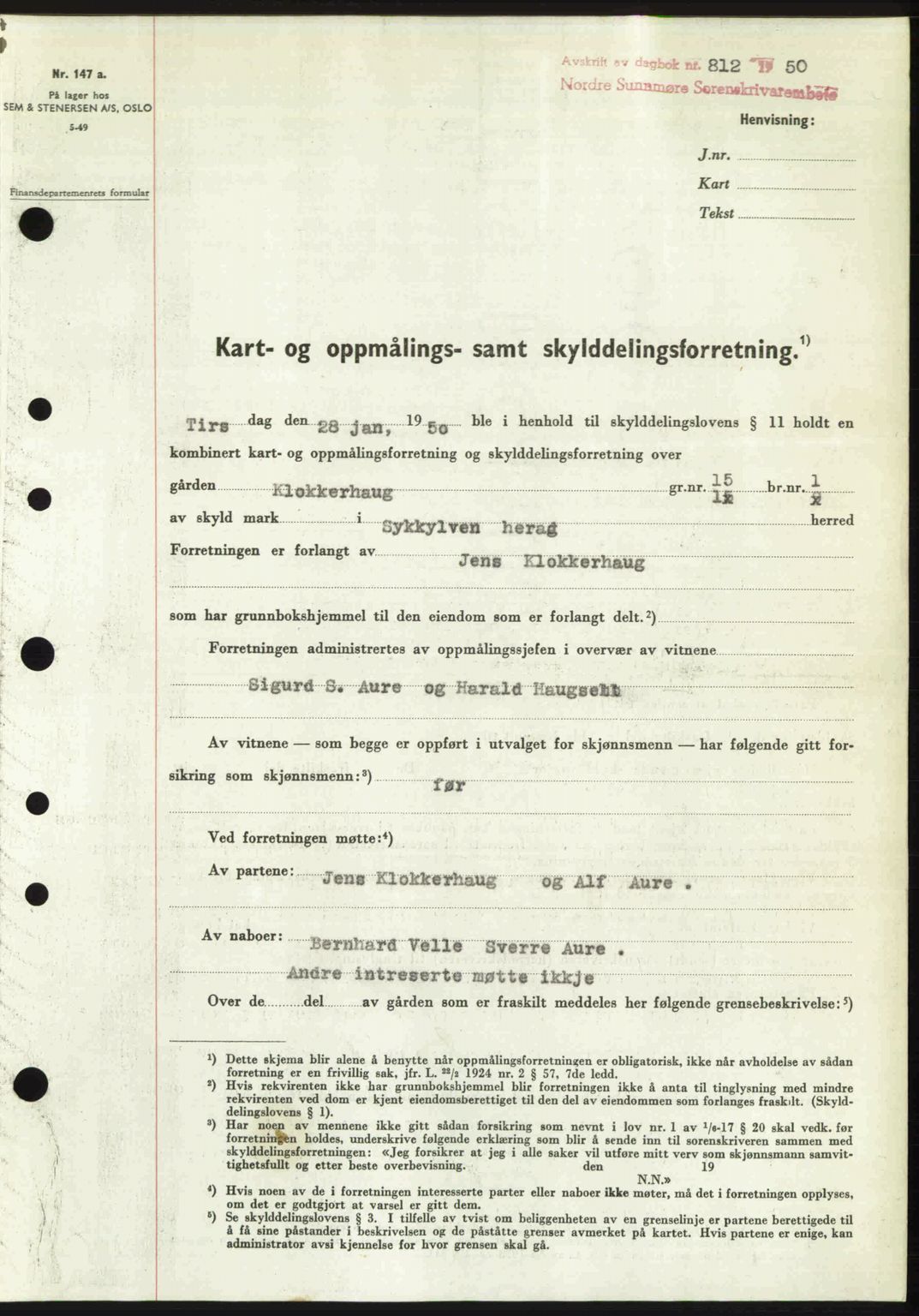 Nordre Sunnmøre sorenskriveri, AV/SAT-A-0006/1/2/2C/2Ca: Mortgage book no. A34, 1950-1950, Diary no: : 812/1950