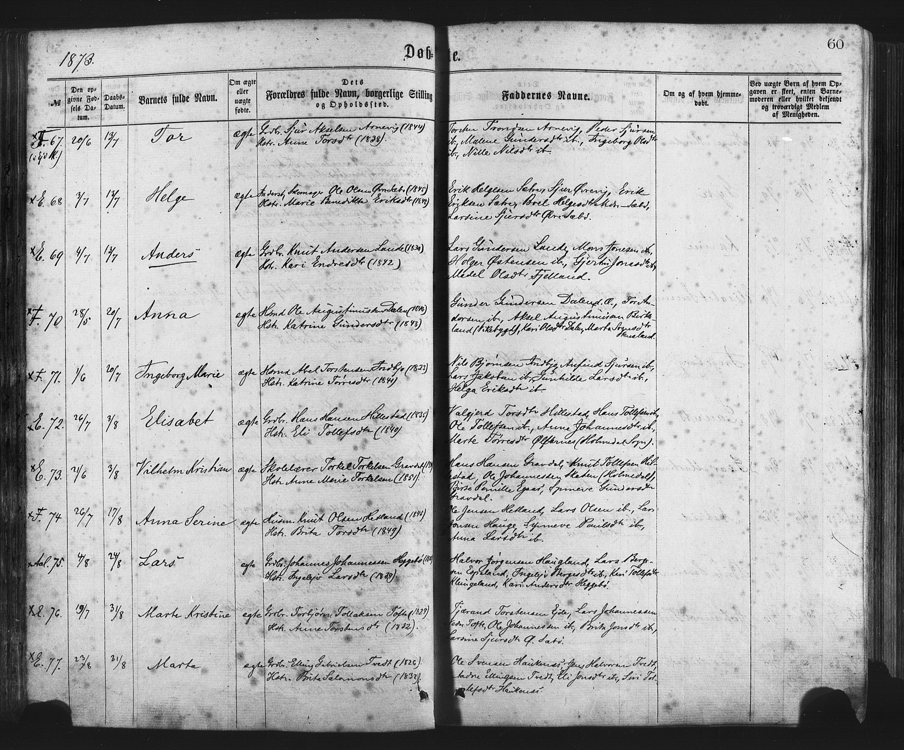 Fjelberg sokneprestembete, SAB/A-75201/H/Haa: Parish register (official) no. A 8, 1866-1879, p. 60