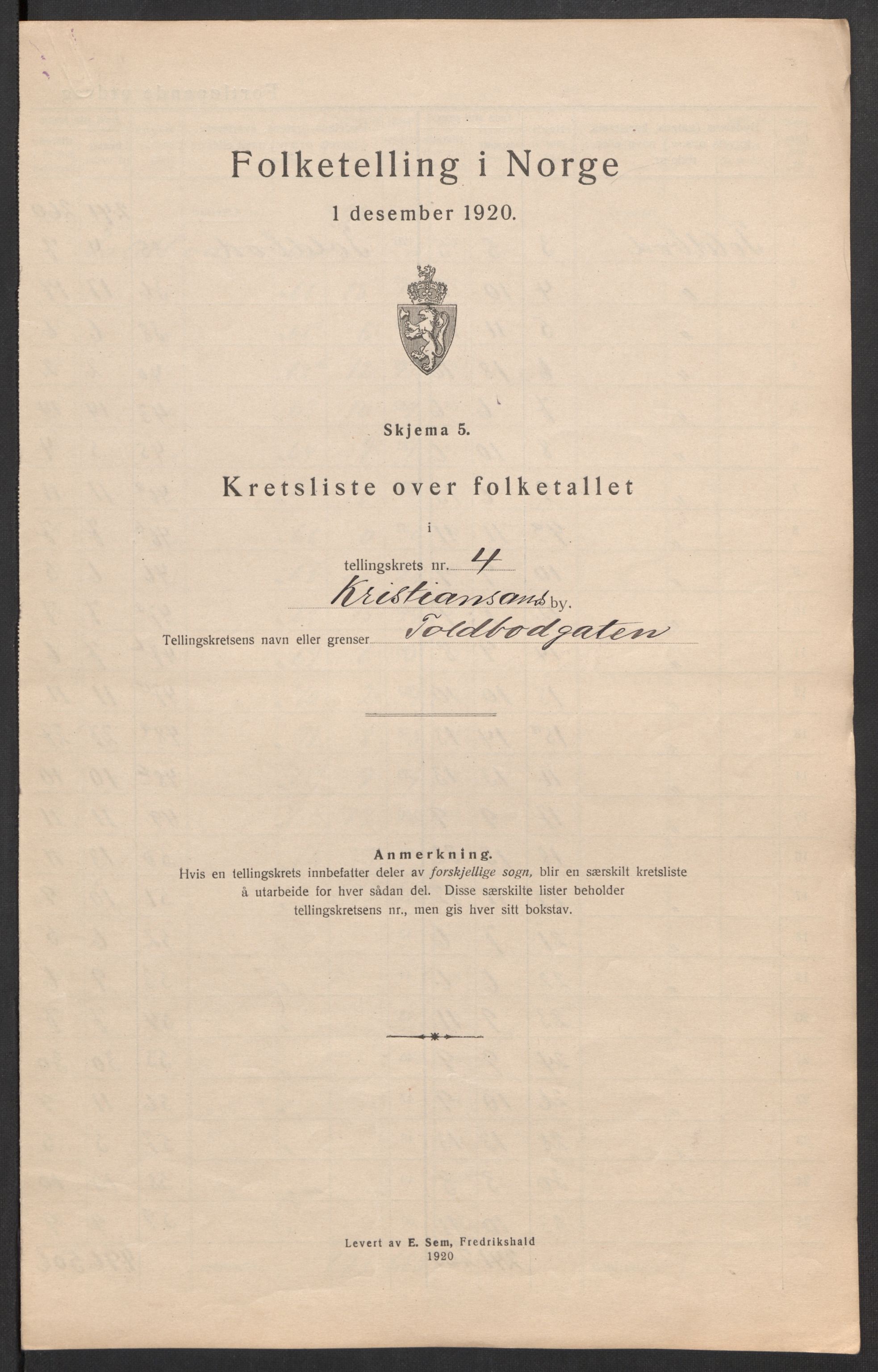 SAK, 1920 census for Kristiansand, 1920, p. 16