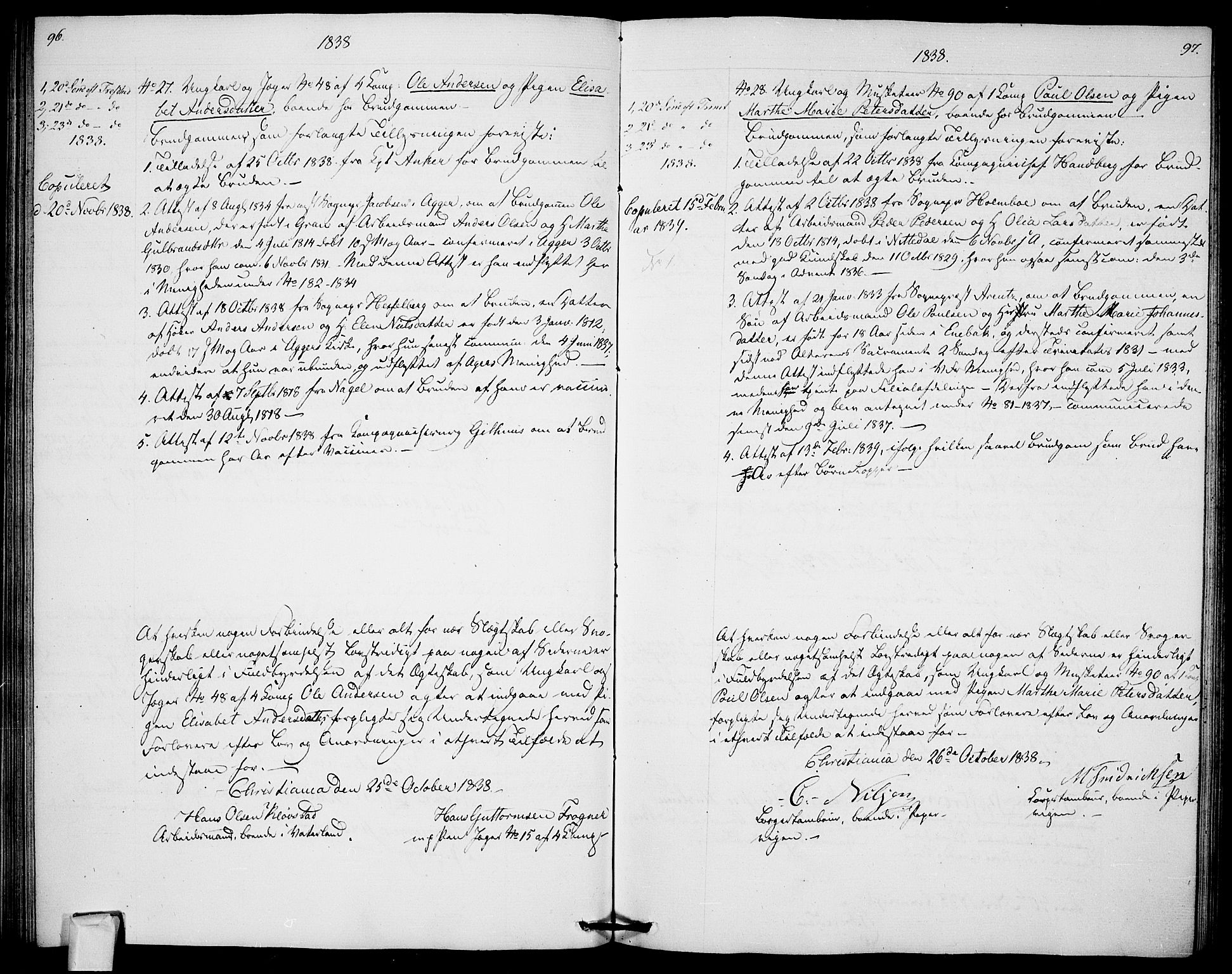 Garnisonsmenigheten Kirkebøker, AV/SAO-A-10846/H/Ha/L0003: Banns register no. I 3, 1835-1840, p. 96-97