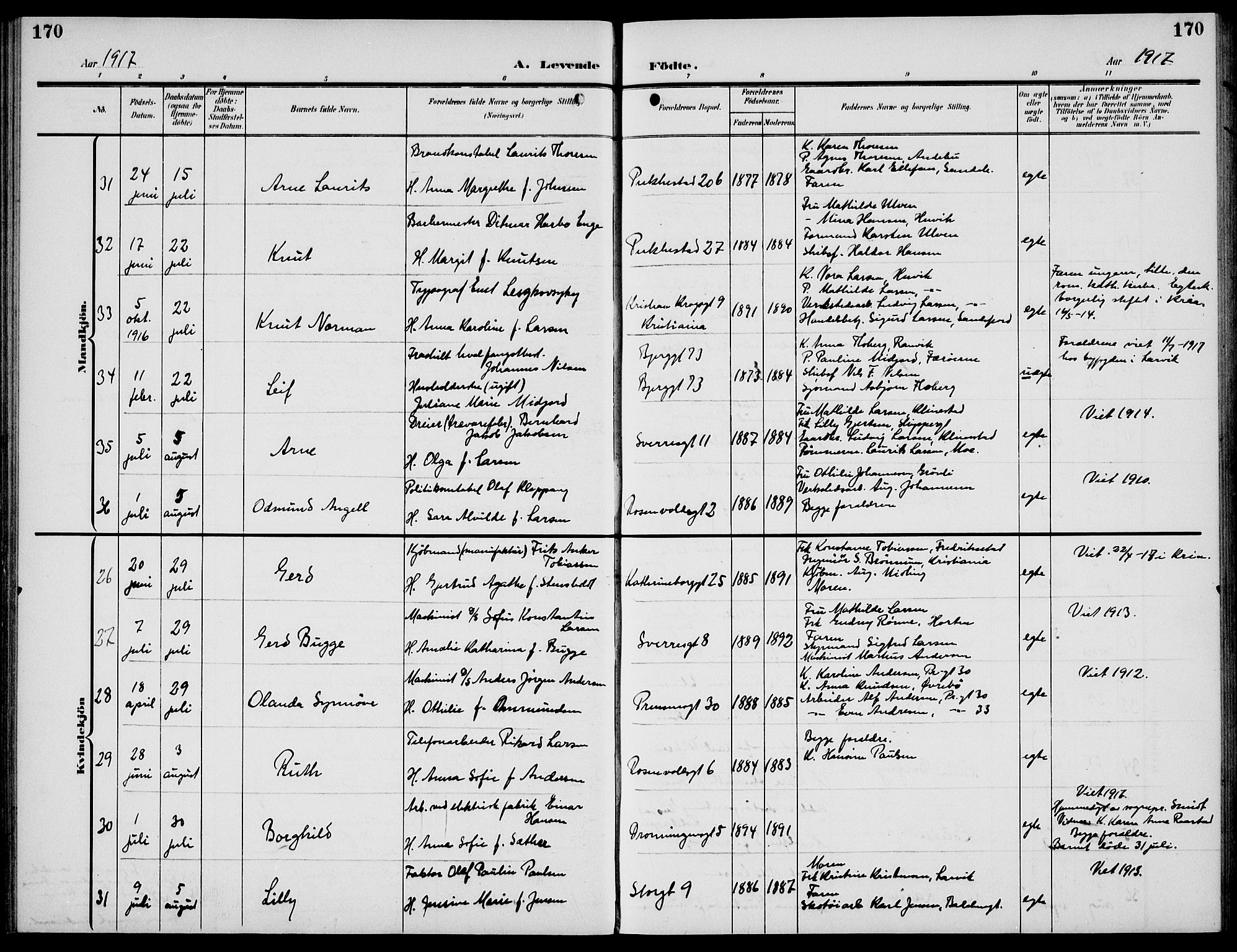 Sandefjord kirkebøker, AV/SAKO-A-315/G/Ga/L0003: Parish register (copy) no. 3, 1903-1920, p. 170