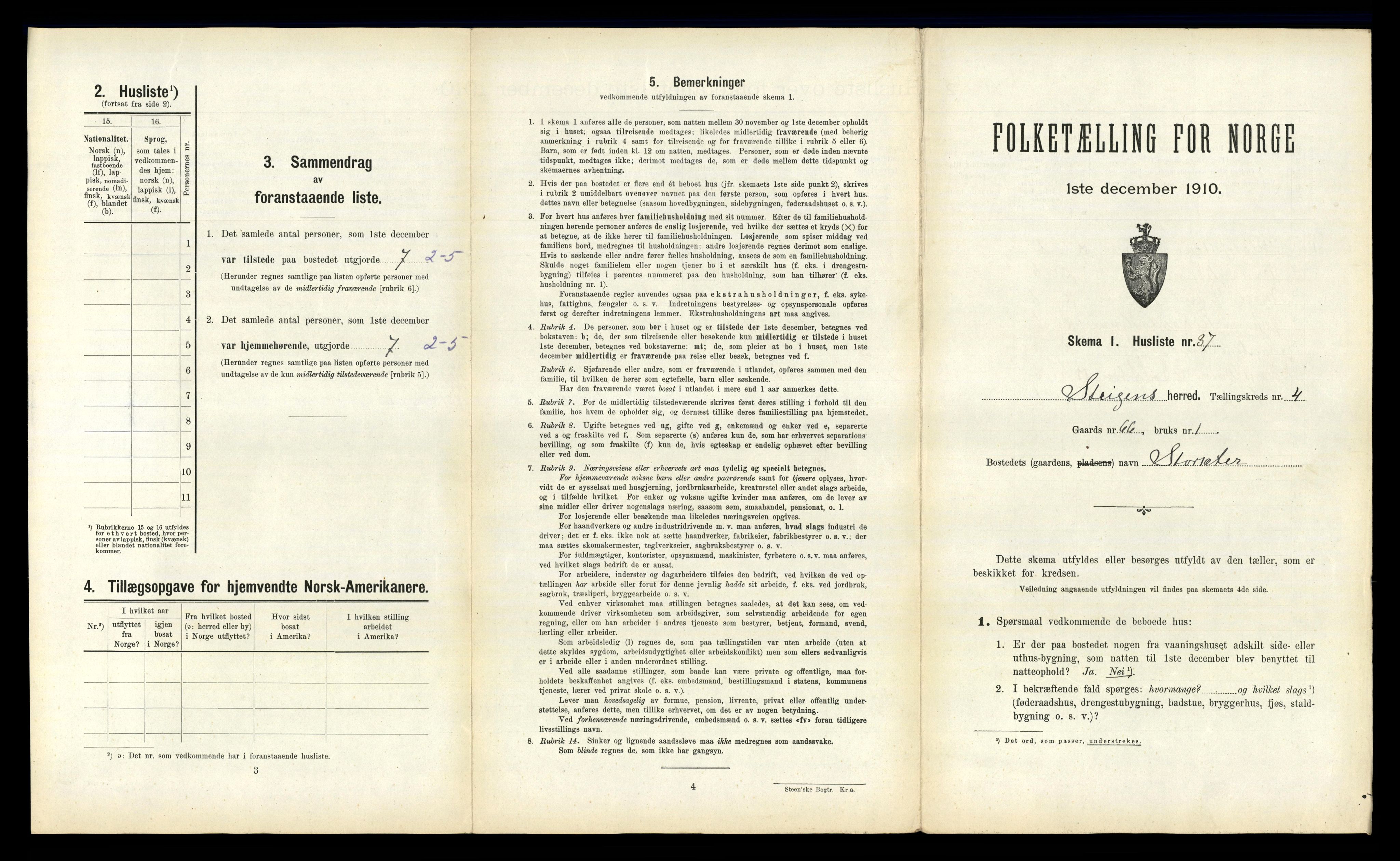 RA, 1910 census for Steigen, 1910, p. 335