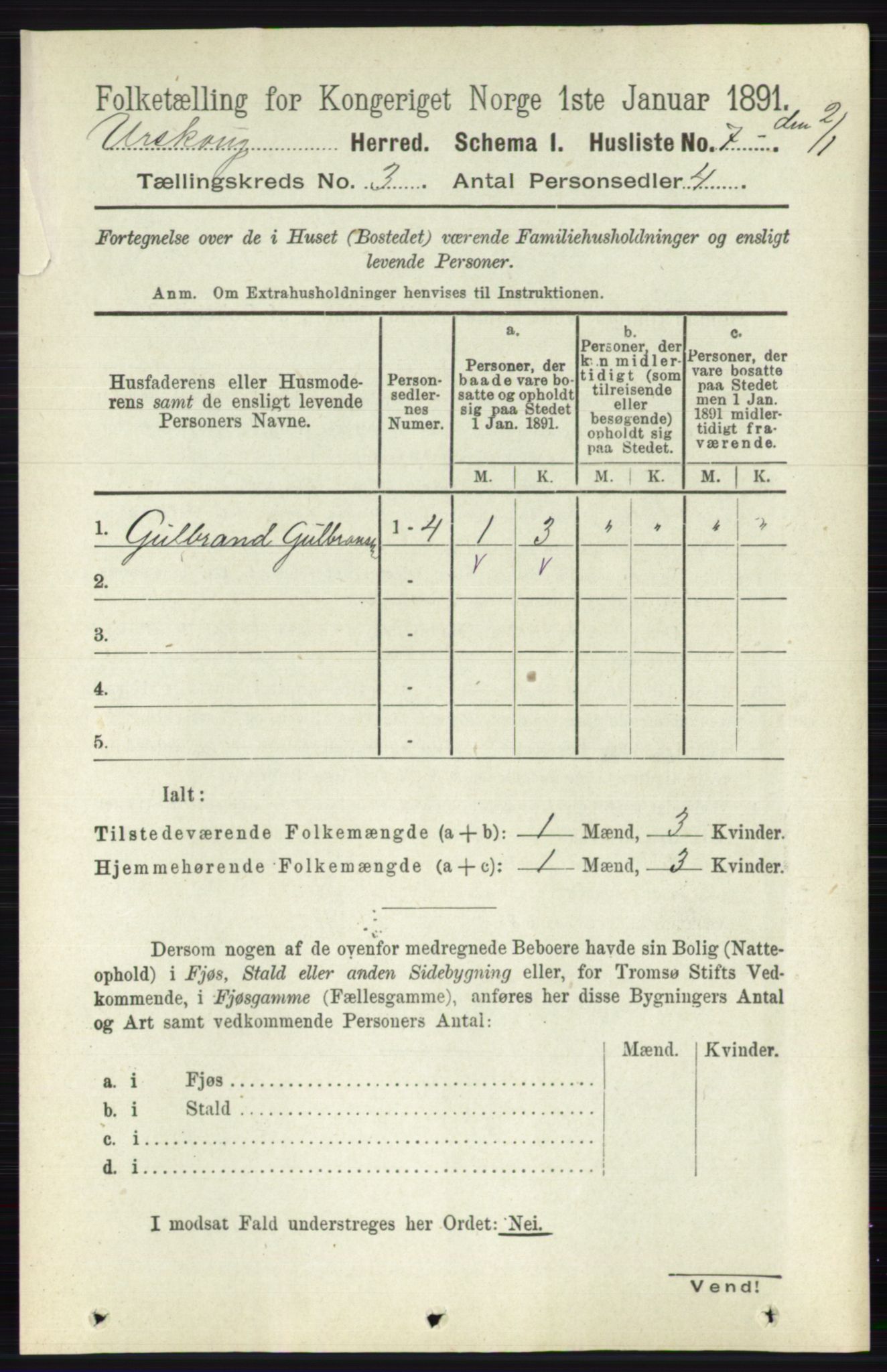 RA, 1891 census for 0224 Aurskog, 1891, p. 364