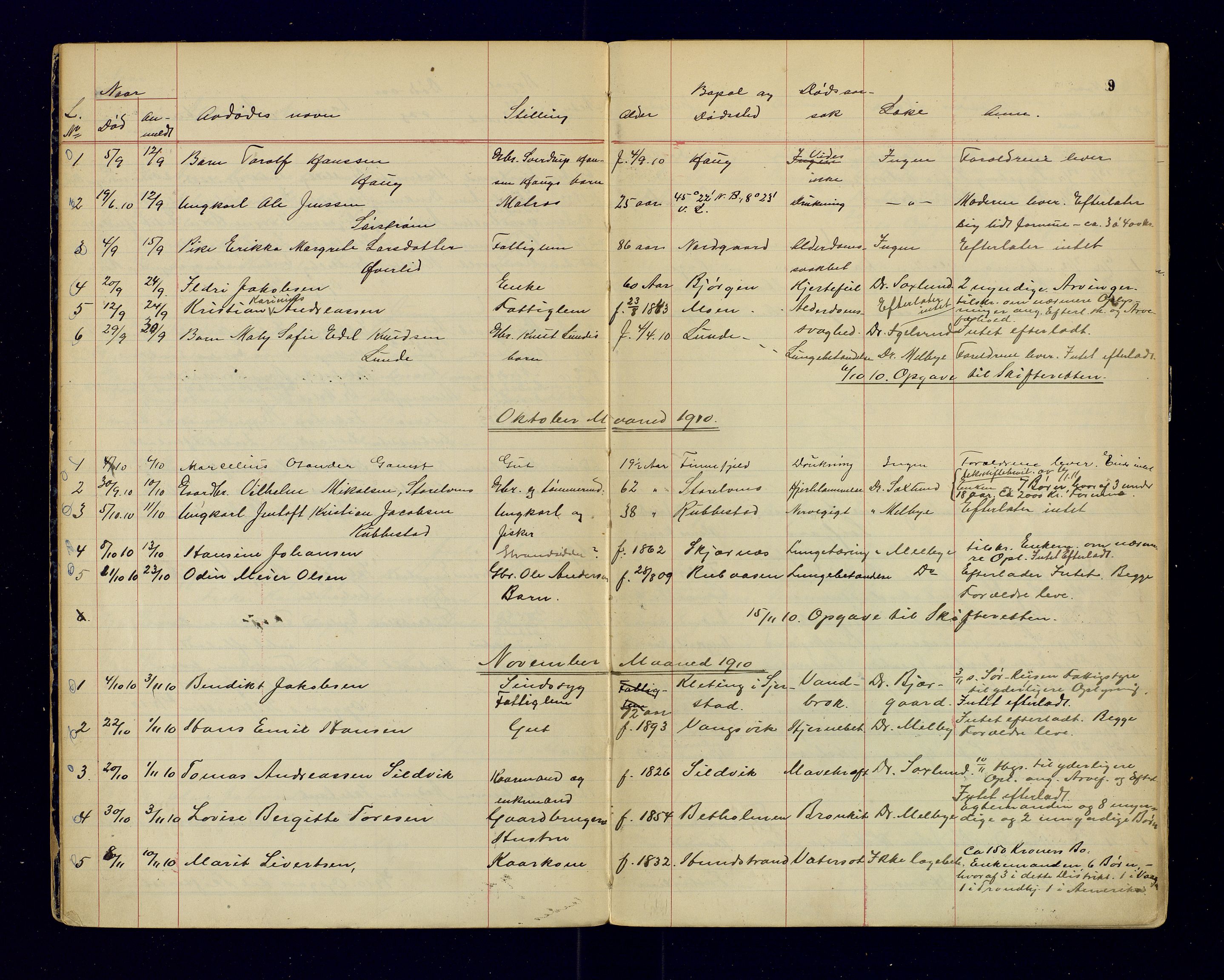 Tranøy lensmannskontor (Sørreisa lensmannskontor), AV/SATØ-SATØ-46/1/F/Fi/Fia/L0147: Dødsfallsprotokoller, 1909-1919, p. 9