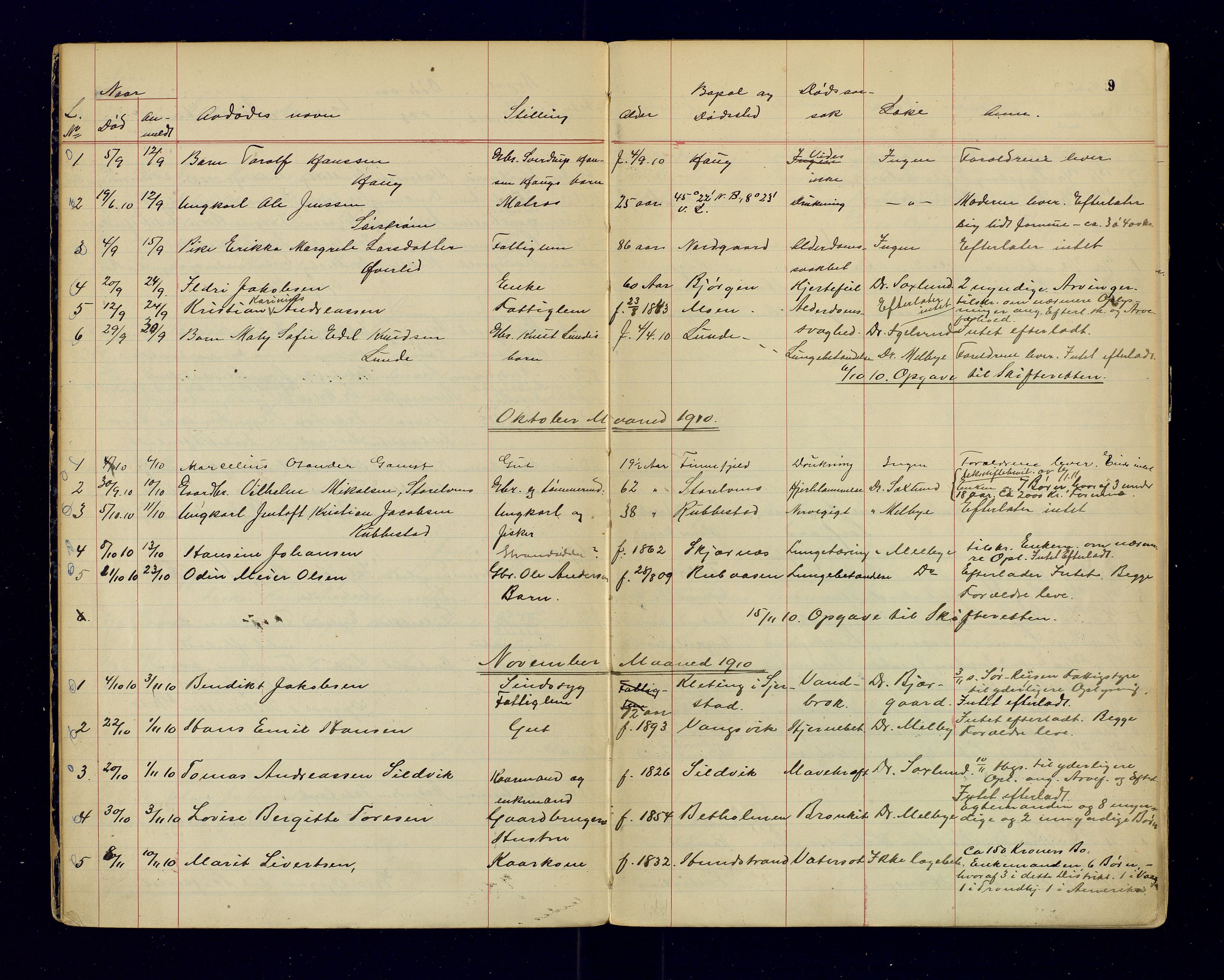 Tranøy lensmannskontor (Sørreisa lensmannskontor), SATØ/SATØ-46/1/F/Fi/Fia/L0147: Dødsfallsprotokoller, 1909-1919, p. 9