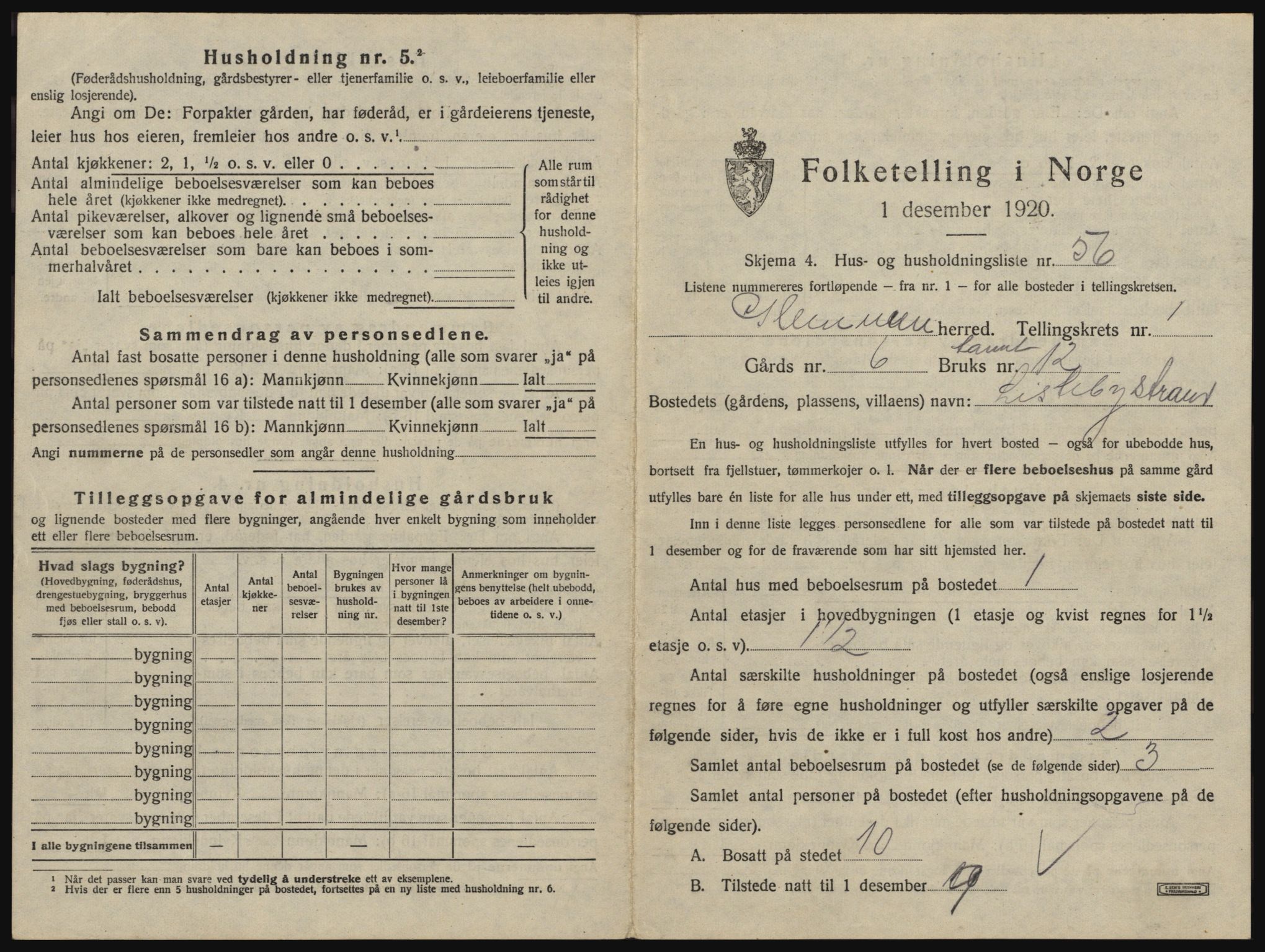 SAO, 1920 census for Glemmen, 1920, p. 173