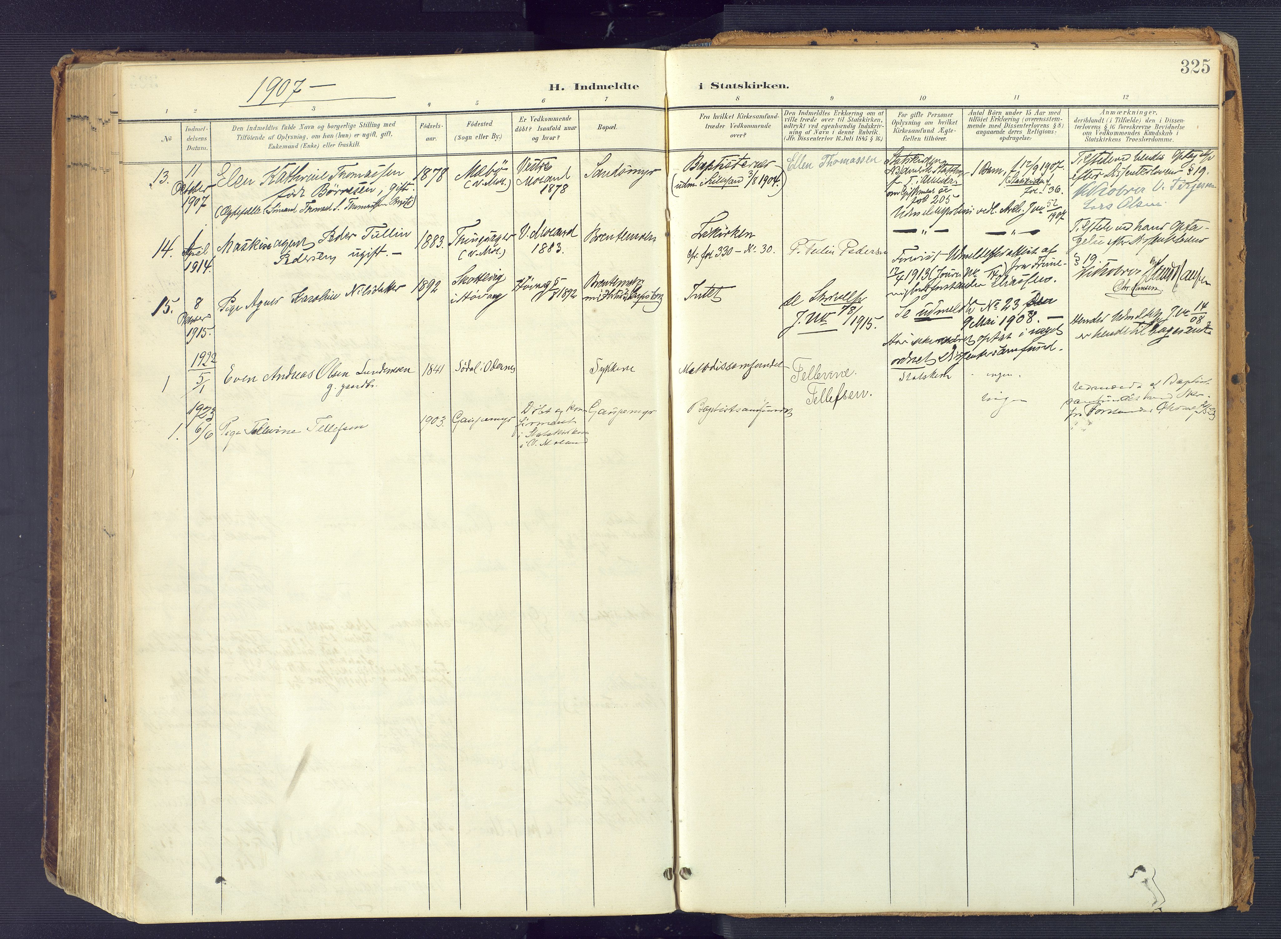 Vestre Moland sokneprestkontor, SAK/1111-0046/F/Fa/Fab/L0010: Parish register (official) no. A 10, 1900-1926, p. 325