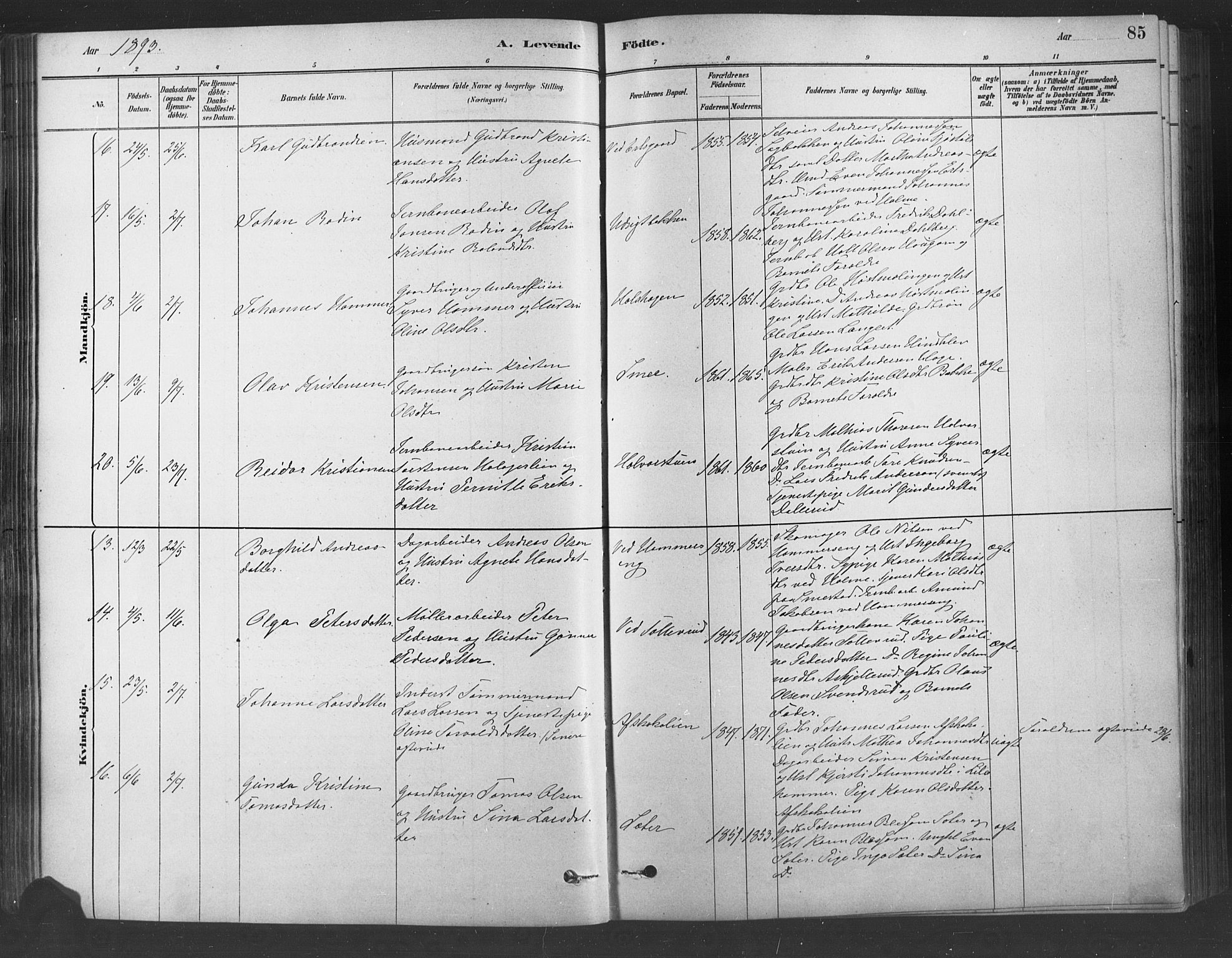 Fåberg prestekontor, SAH/PREST-086/H/Ha/Haa/L0009: Parish register (official) no. 9, 1879-1898, p. 85