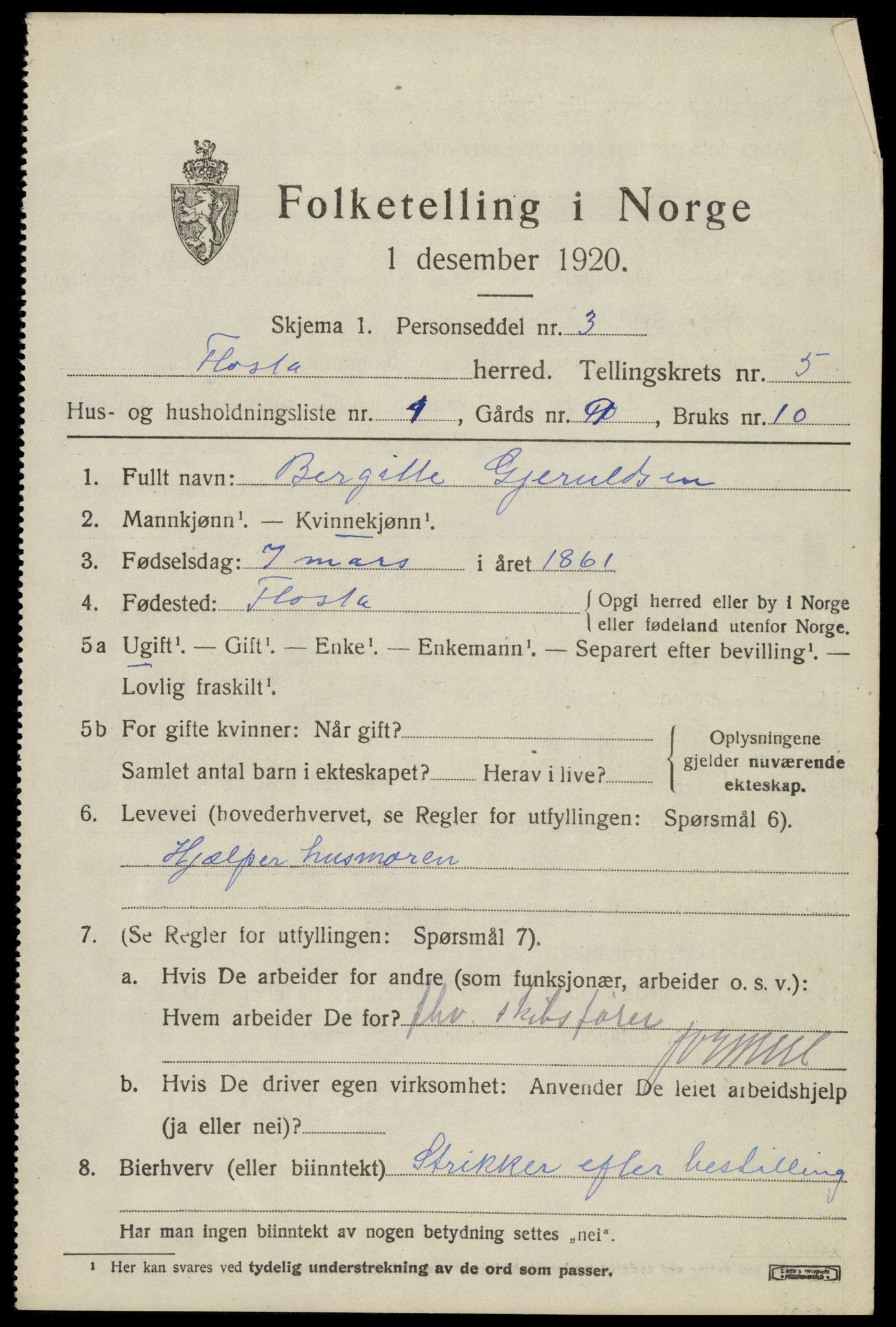 SAK, 1920 census for Flosta, 1920, p. 2860