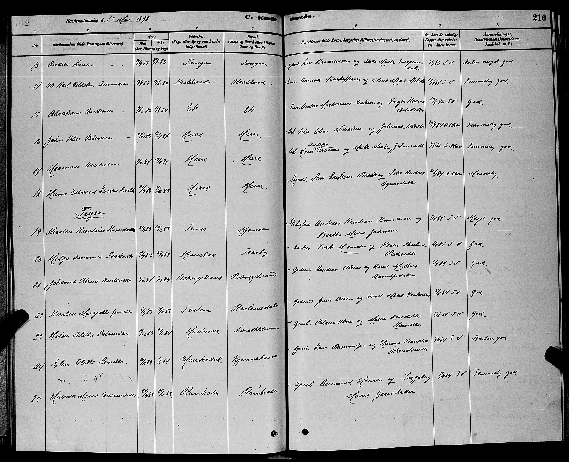 Bamble kirkebøker, AV/SAKO-A-253/G/Ga/L0008: Parish register (copy) no. I 8, 1878-1888, p. 216