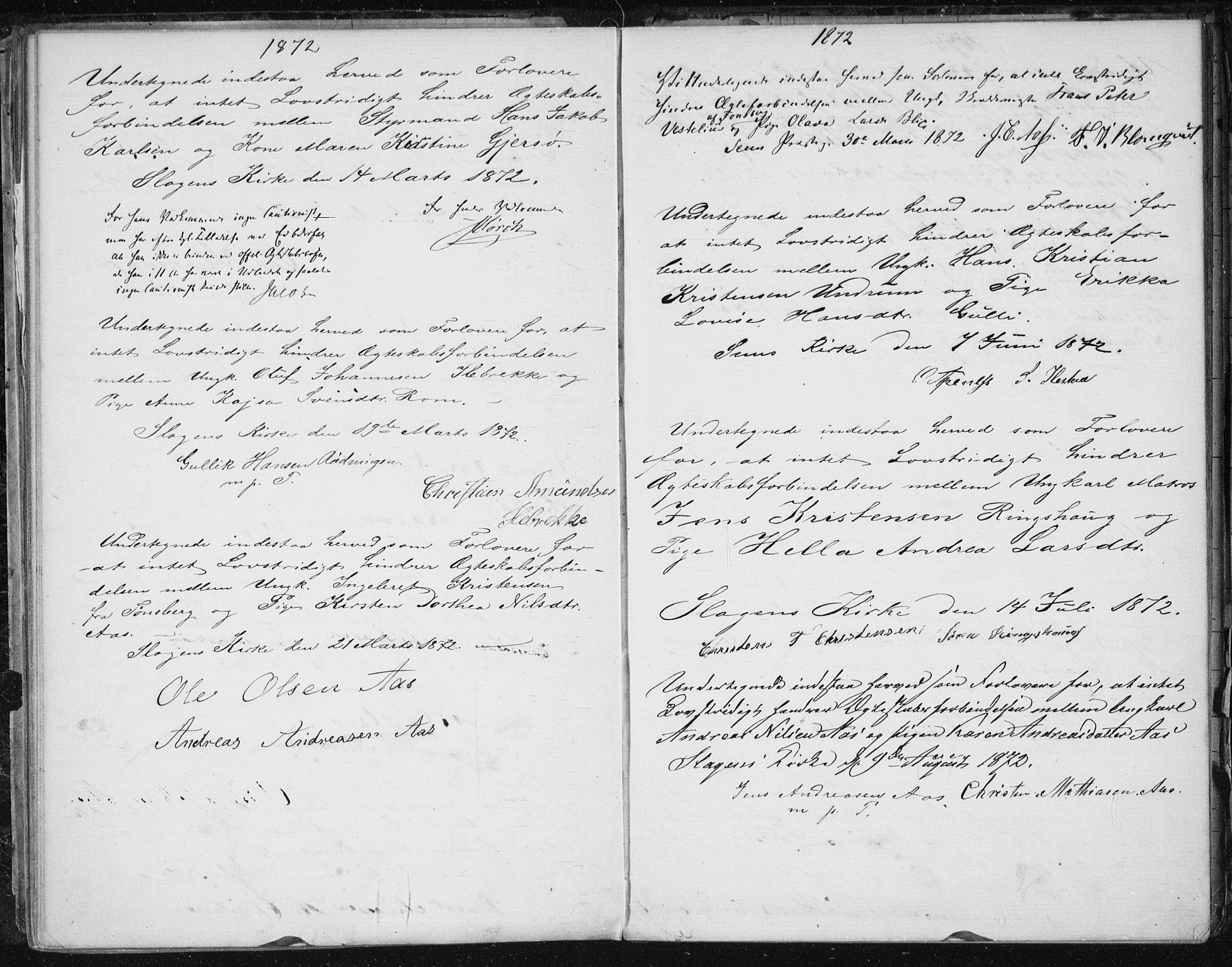 Sem kirkebøker, AV/SAKO-A-5/Y/Ya/L0002: Best man's statements no. 2, 1864-1894