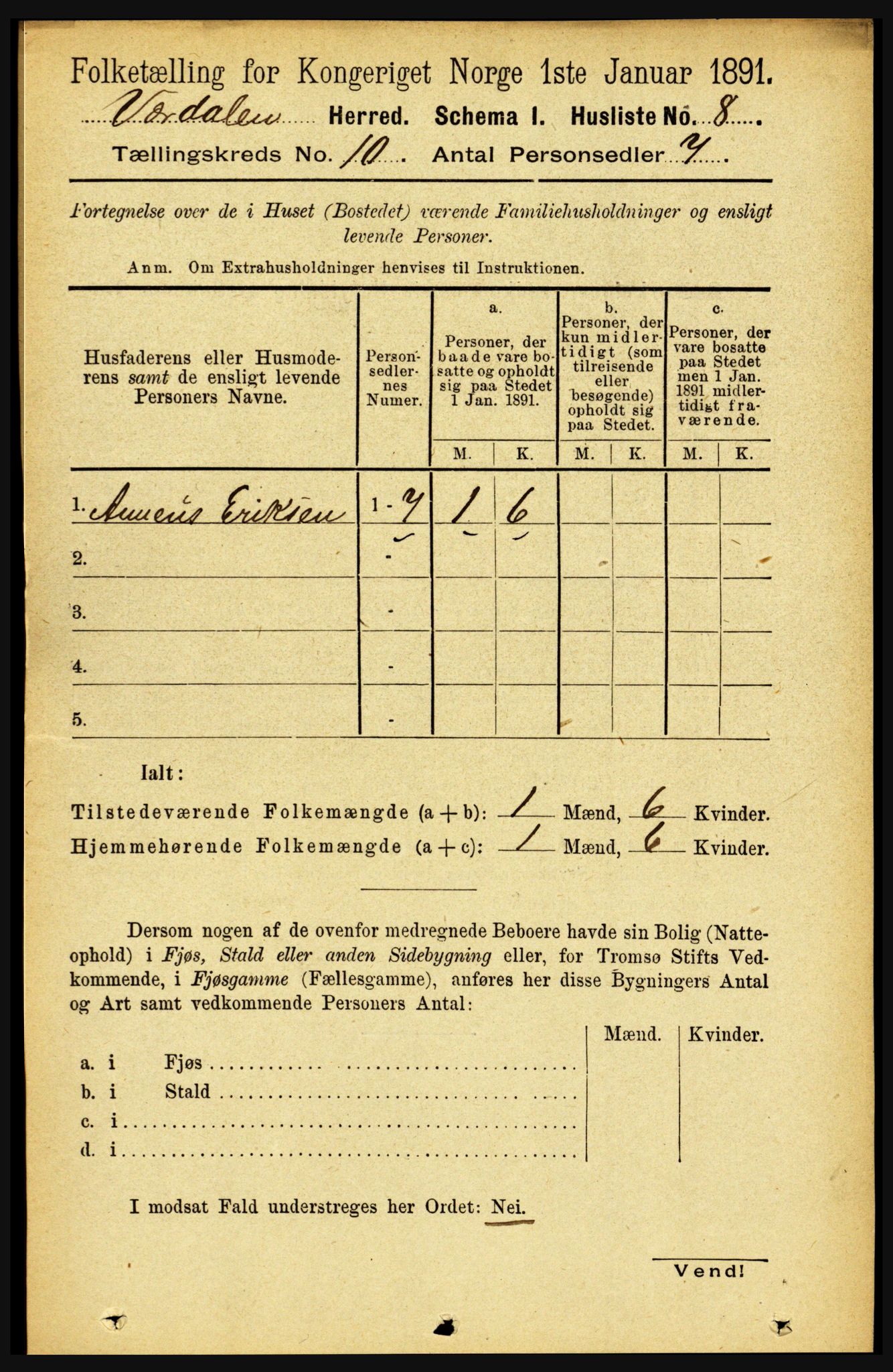 RA, 1891 census for 1721 Verdal, 1891, p. 5550