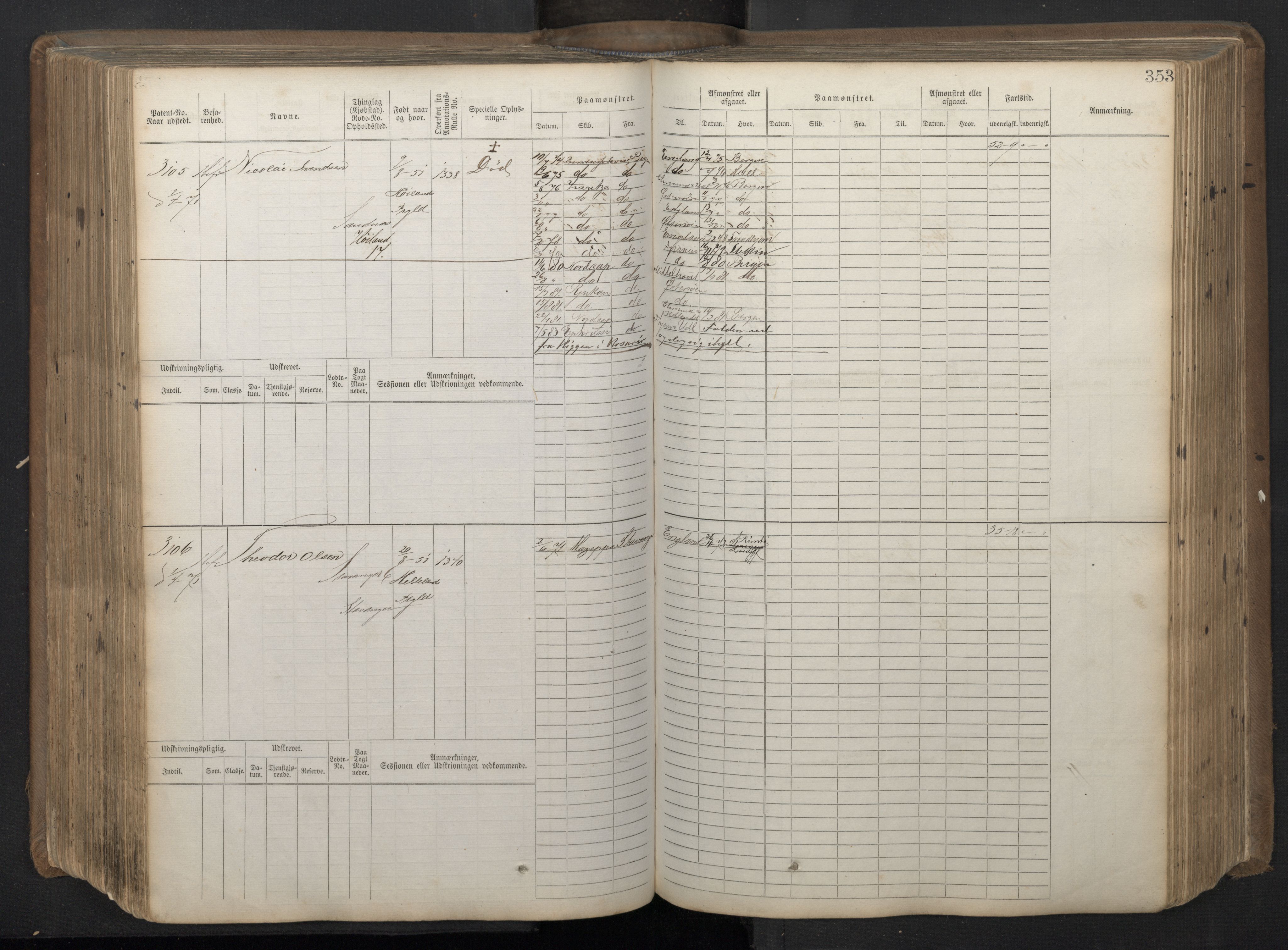 Stavanger sjømannskontor, AV/SAST-A-102006/F/Fb/Fbb/L0018: Sjøfartshovedrulle patnentnr. 2402-3602 (dublett), 1869, p. 357