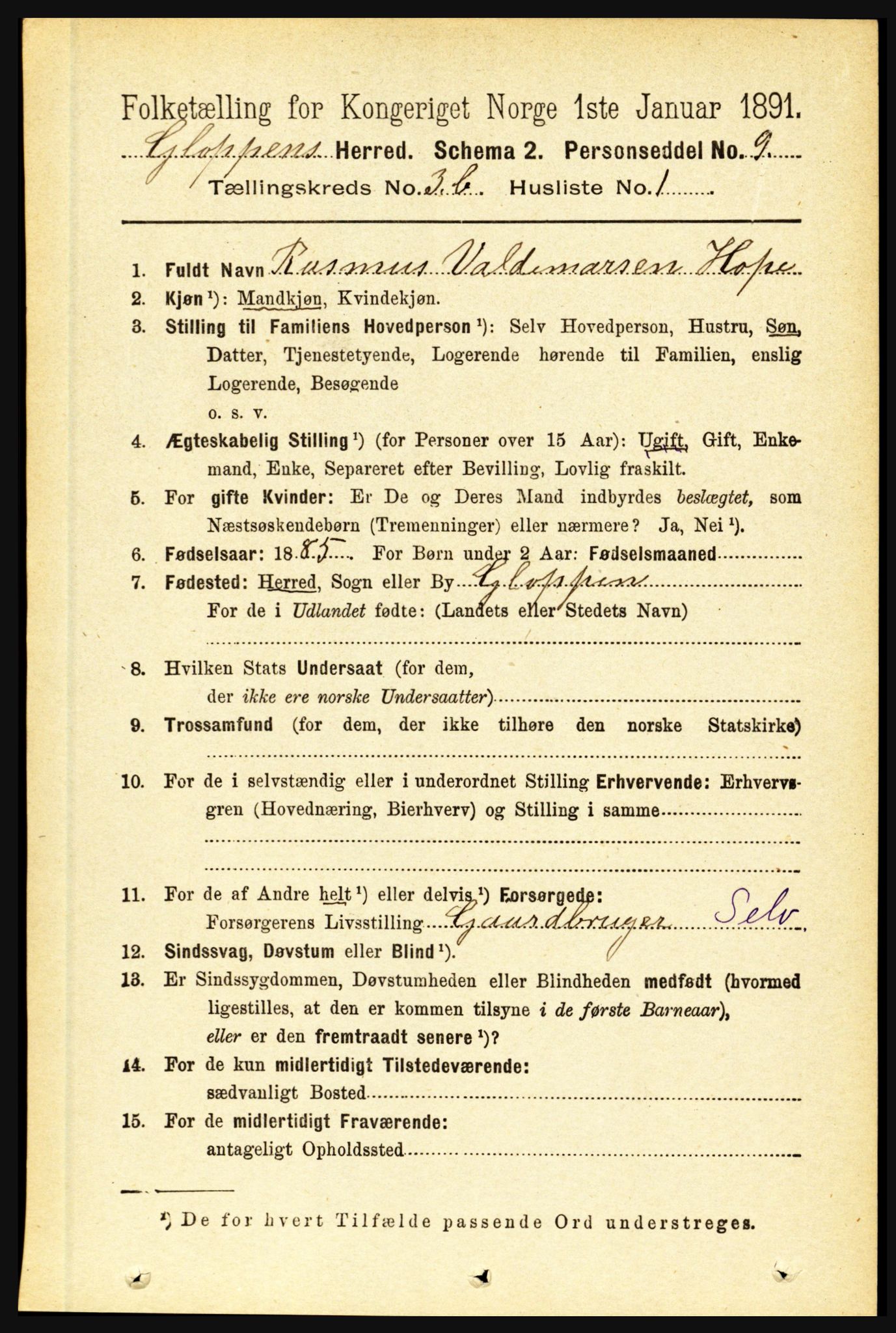 RA, 1891 census for 1445 Gloppen, 1891, p. 1455