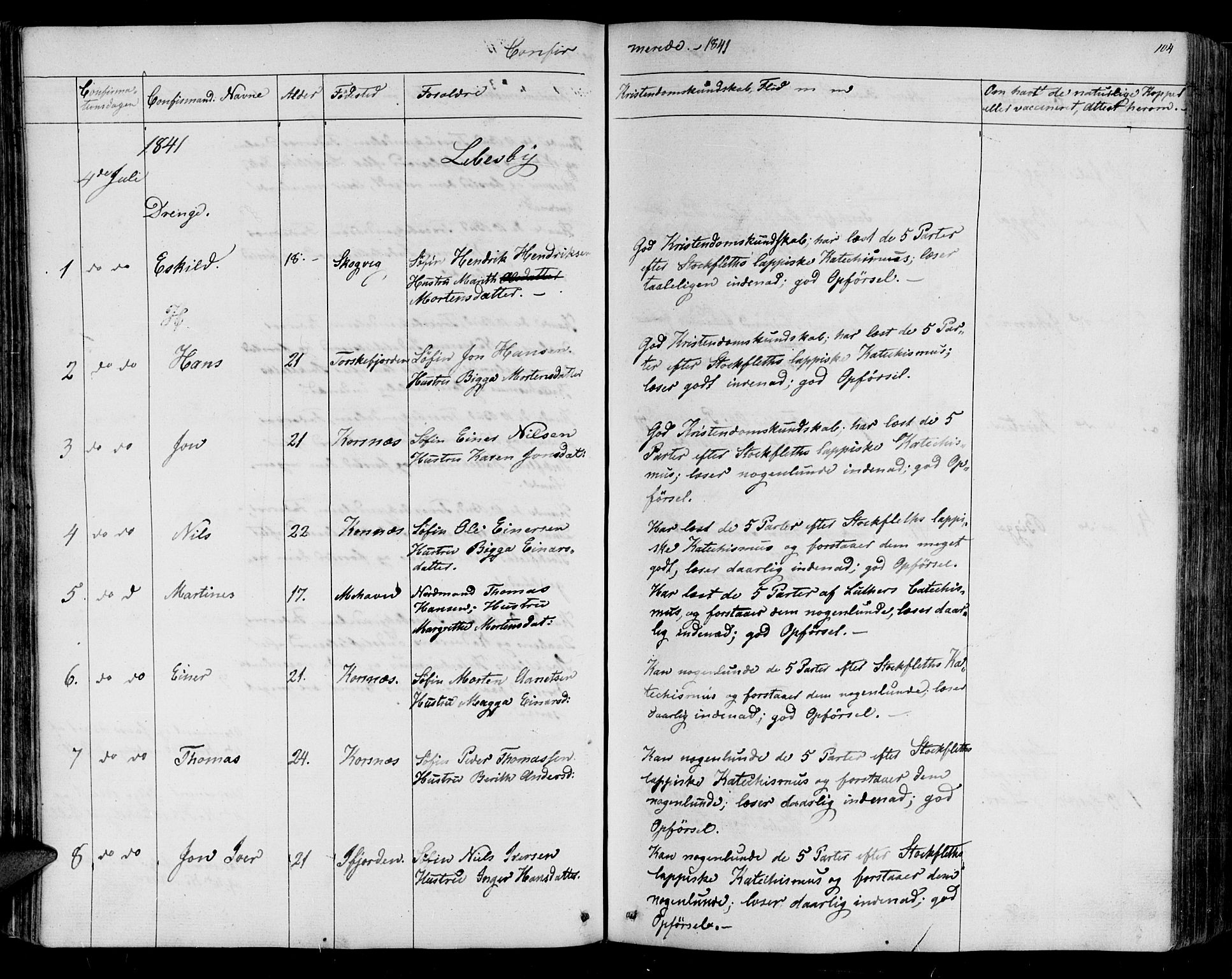 Lebesby sokneprestkontor, SATØ/S-1353/H/Ha/L0003kirke: Parish register (official) no. 3, 1833-1852, p. 104