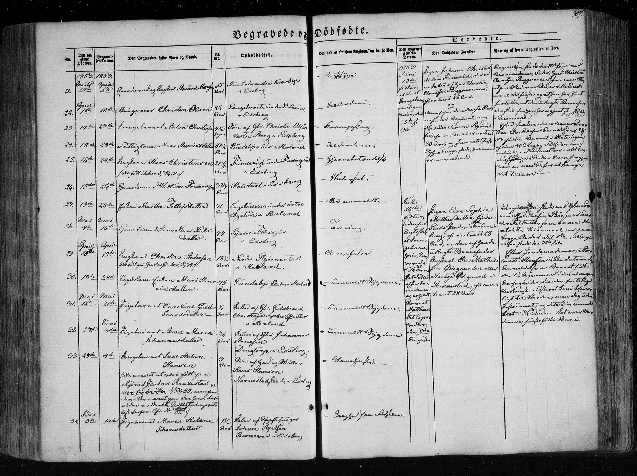 Eidsberg prestekontor Kirkebøker, SAO/A-10905/F/Fa/L0009: Parish register (official) no. I 9, 1849-1856, p. 307