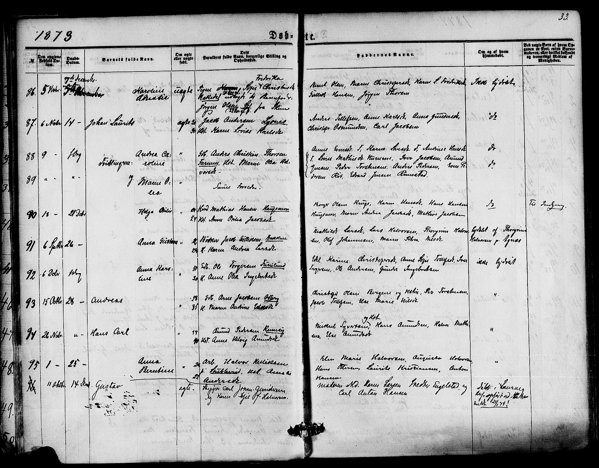 Hedrum kirkebøker, AV/SAKO-A-344/F/Fa/L0008: Parish register (official) no. I 8, 1869-1880, p. 33