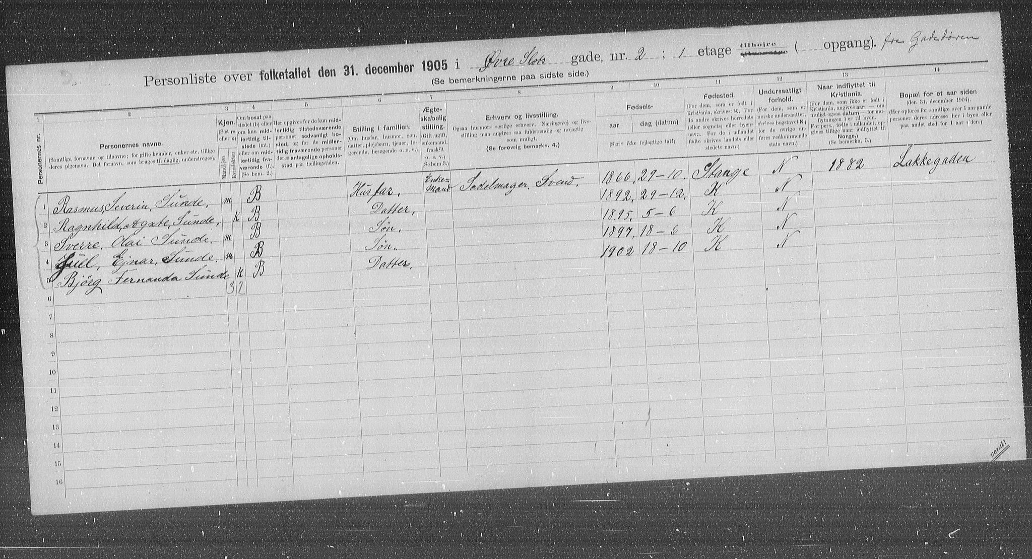 OBA, Municipal Census 1905 for Kristiania, 1905, p. 68267