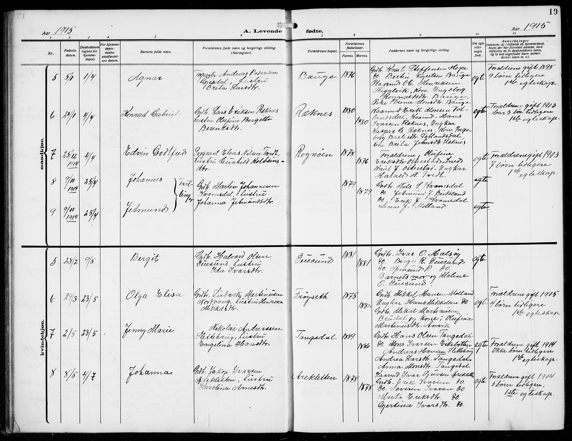 Masfjorden Sokneprestembete, SAB/A-77001: Parish register (copy) no. B  2, 1912-1939, p. 19