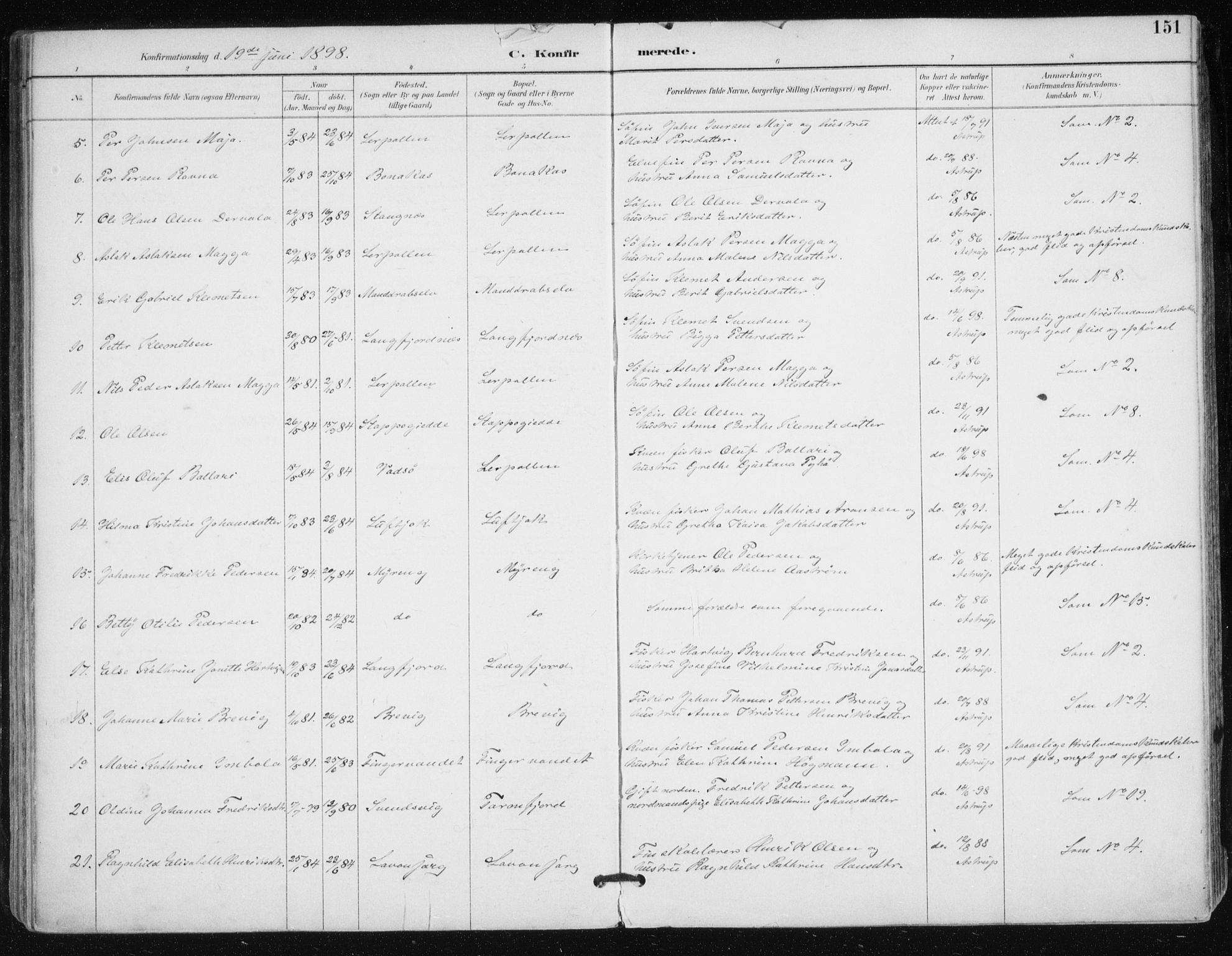 Tana sokneprestkontor, AV/SATØ-S-1334/H/Ha/L0005kirke: Parish register (official) no. 5, 1891-1903, p. 151