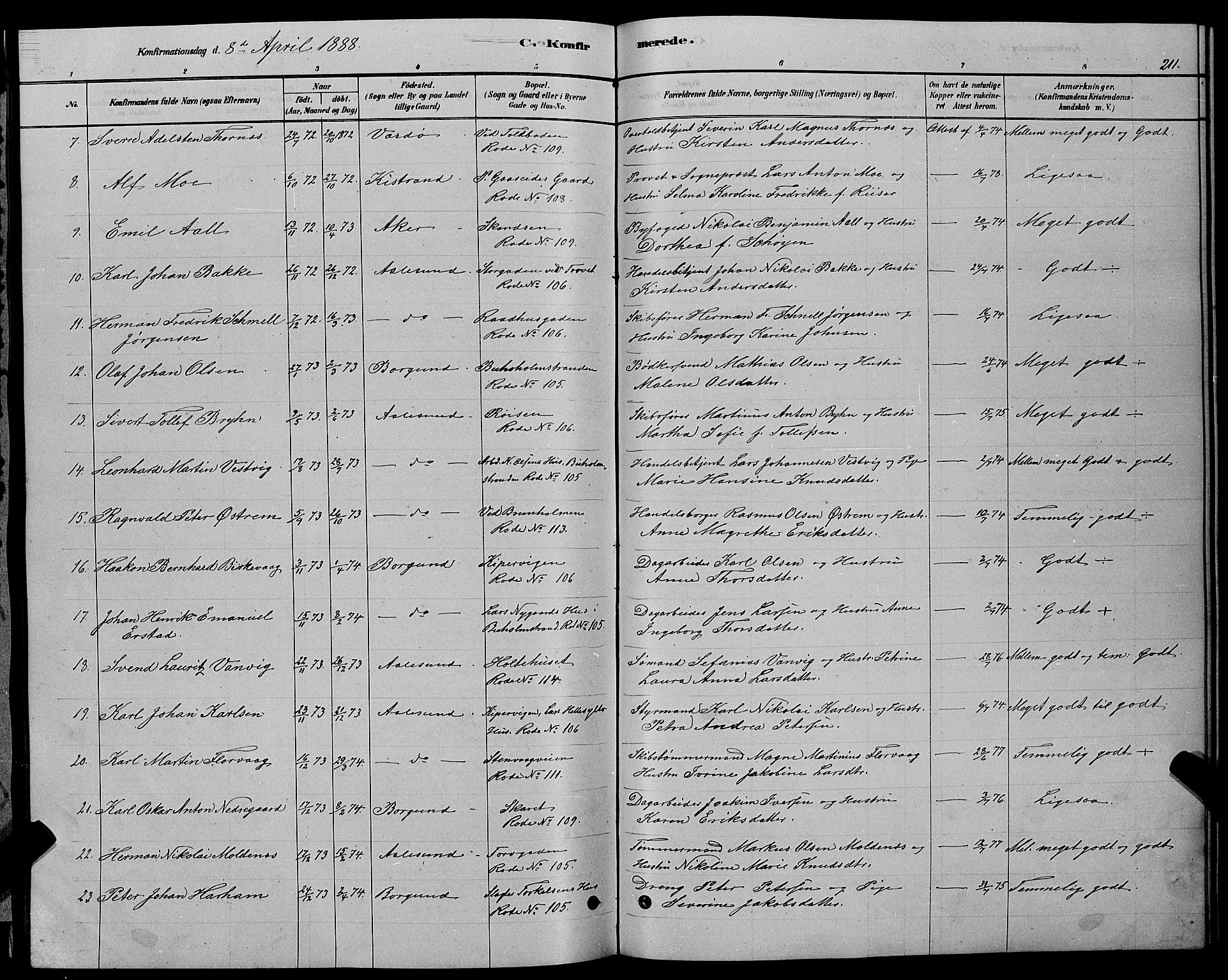 Ministerialprotokoller, klokkerbøker og fødselsregistre - Møre og Romsdal, SAT/A-1454/529/L0466: Parish register (copy) no. 529C03, 1878-1888, p. 211