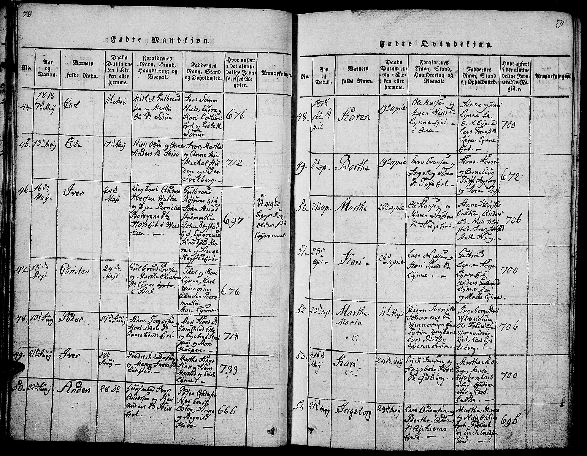 Gran prestekontor, SAH/PREST-112/H/Ha/Hab/L0001: Parish register (copy) no. 1, 1815-1824, p. 78-79