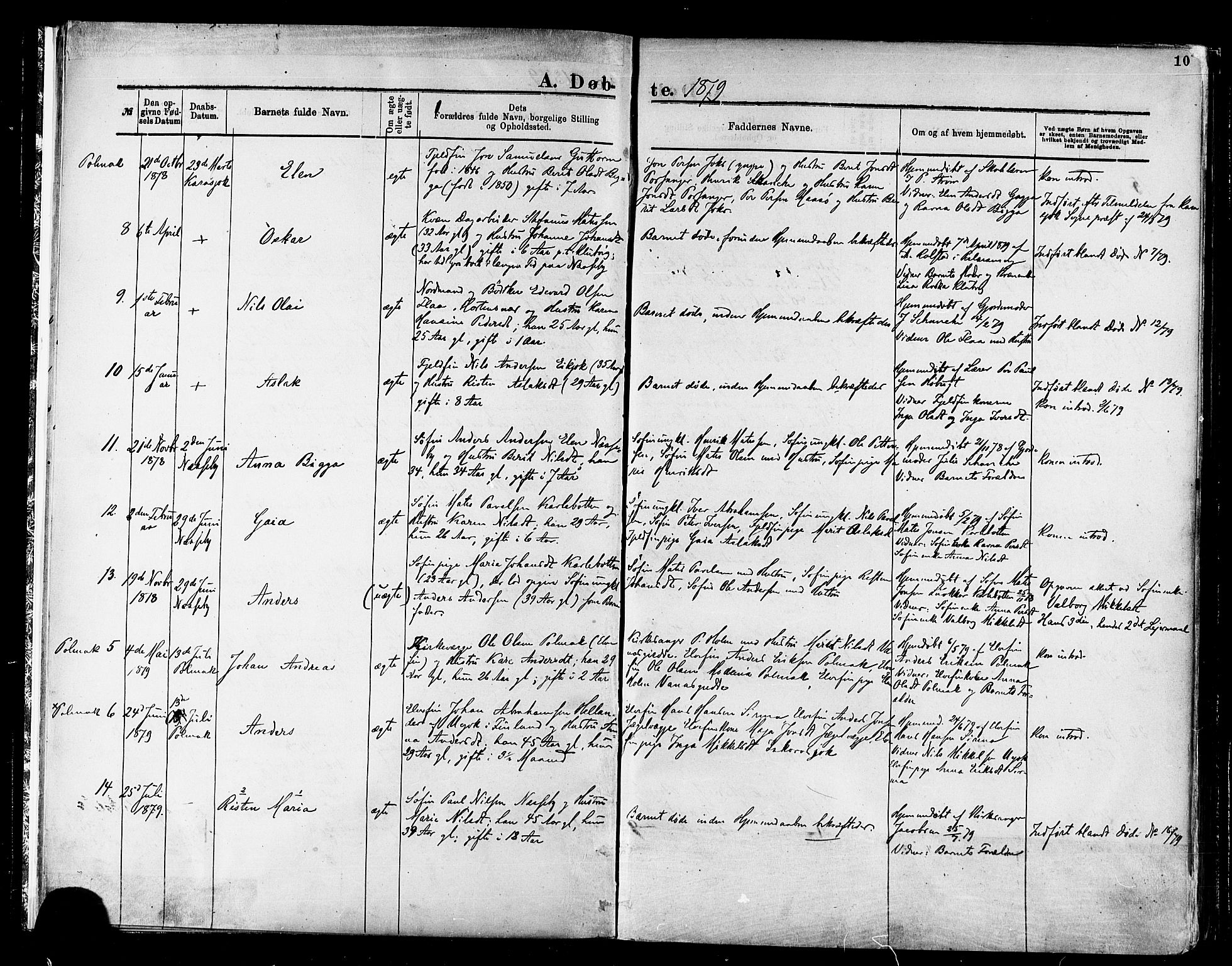 Nesseby sokneprestkontor, AV/SATØ-S-1330/H/Ha/L0004kirke: Parish register (official) no. 4, 1877-1884, p. 10