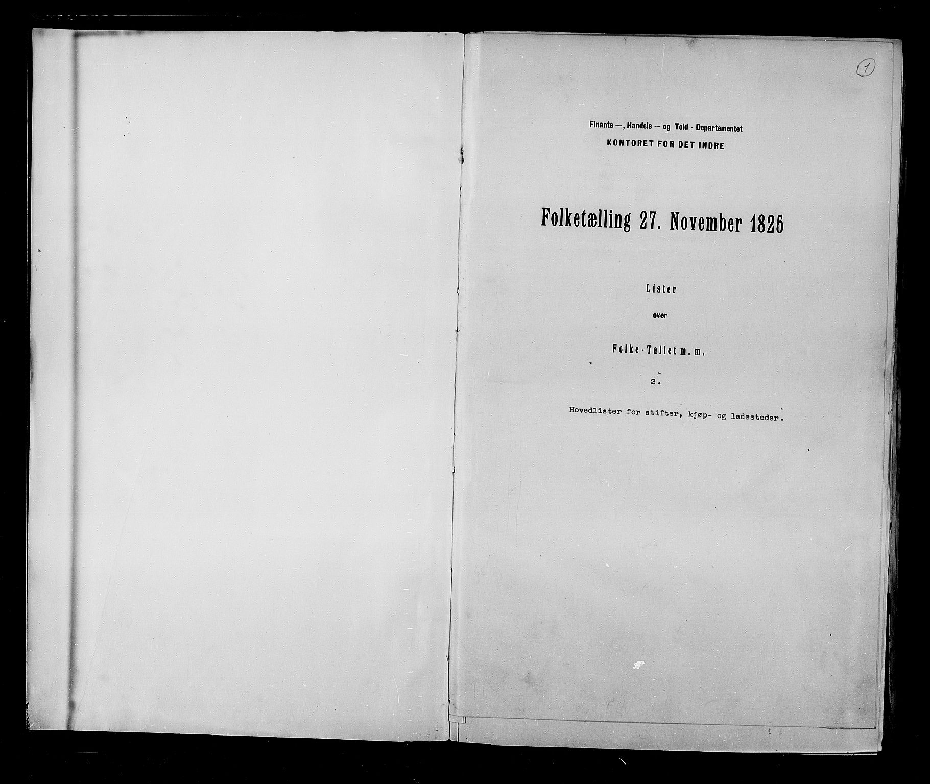 RA, Census 1825, vol. 2: Nationwide summaries, 1825, p. 1