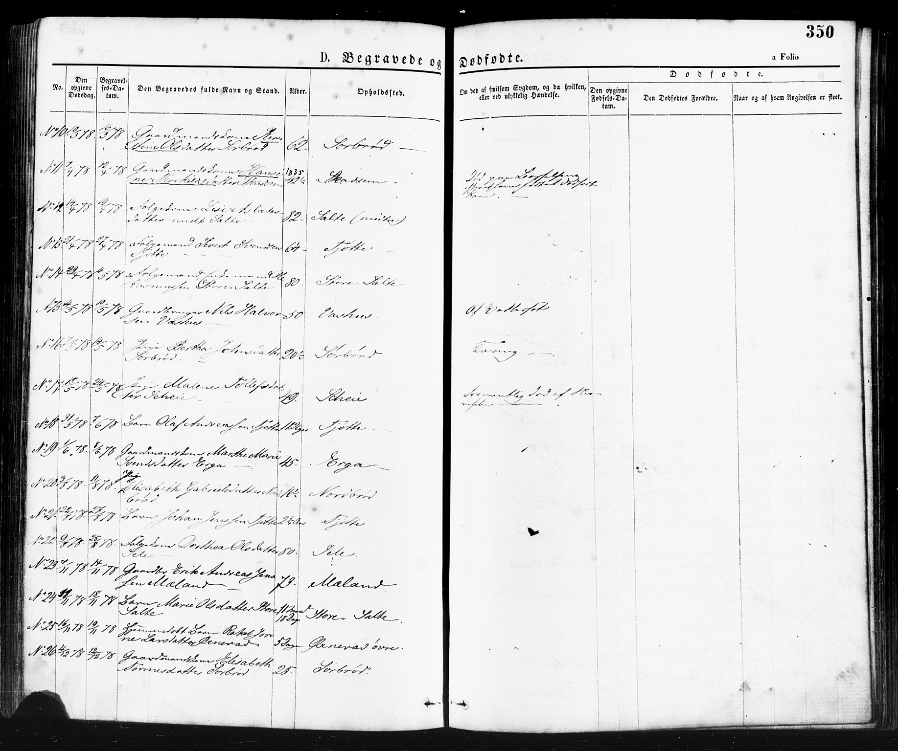 Klepp sokneprestkontor, AV/SAST-A-101803/001/3/30BA/L0006: Parish register (official) no. A 6, 1871-1885, p. 350