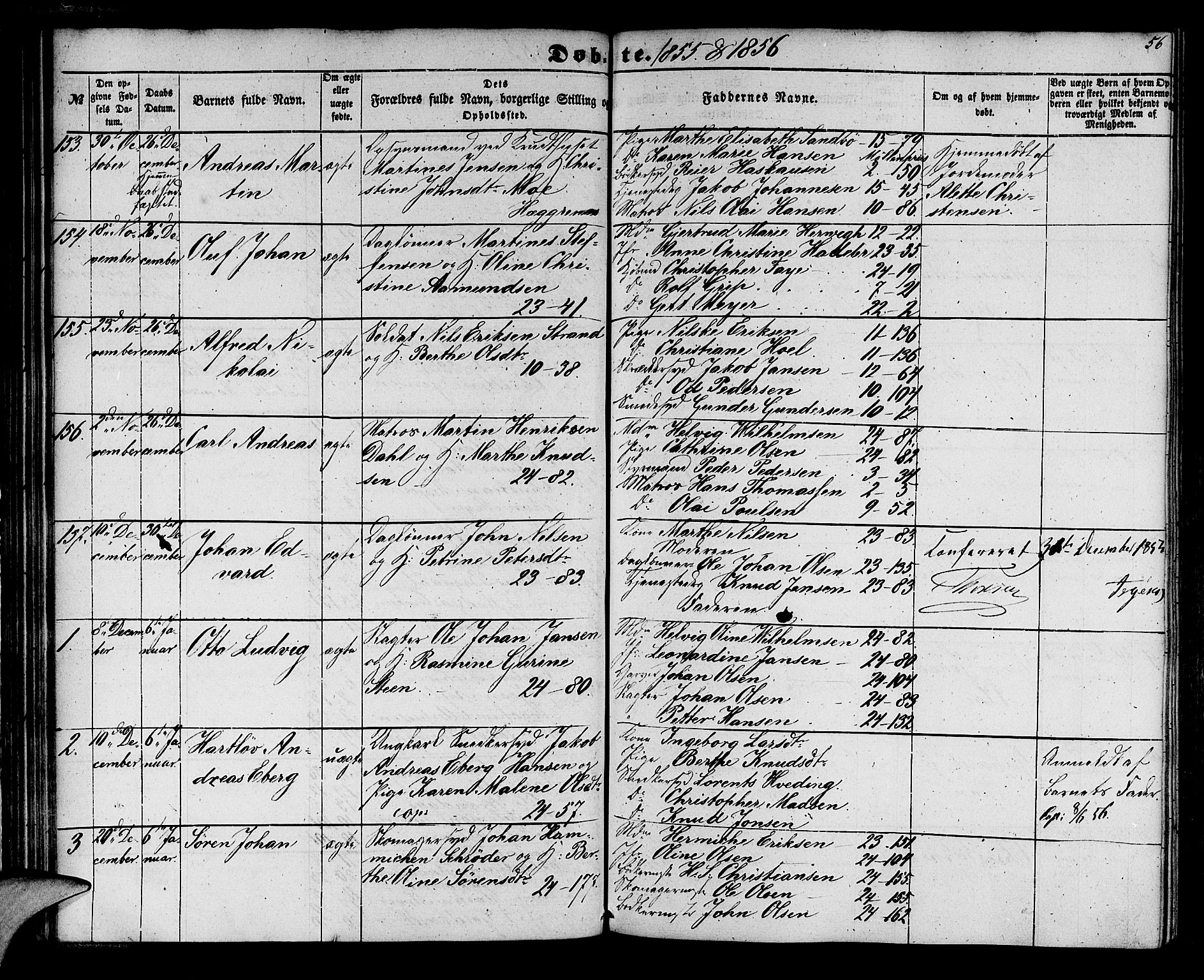 Korskirken sokneprestembete, SAB/A-76101/H/Hab: Parish register (copy) no. B 3, 1853-1858, p. 56